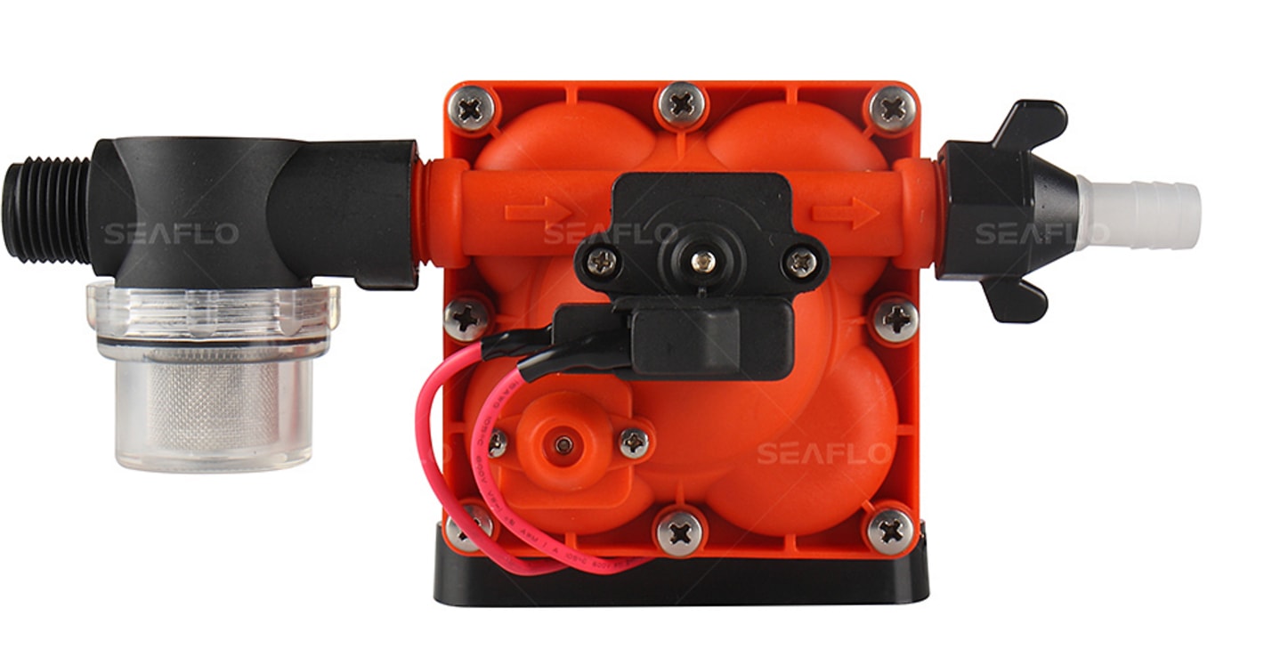 ปั๊มน้ำ DC12V รุ่น SEAFLO-42 แรงดัน 3.8 บาร์ ( ปั๊มสูบน้ำ/พ่นหมอก/สปริงเกอร์ )