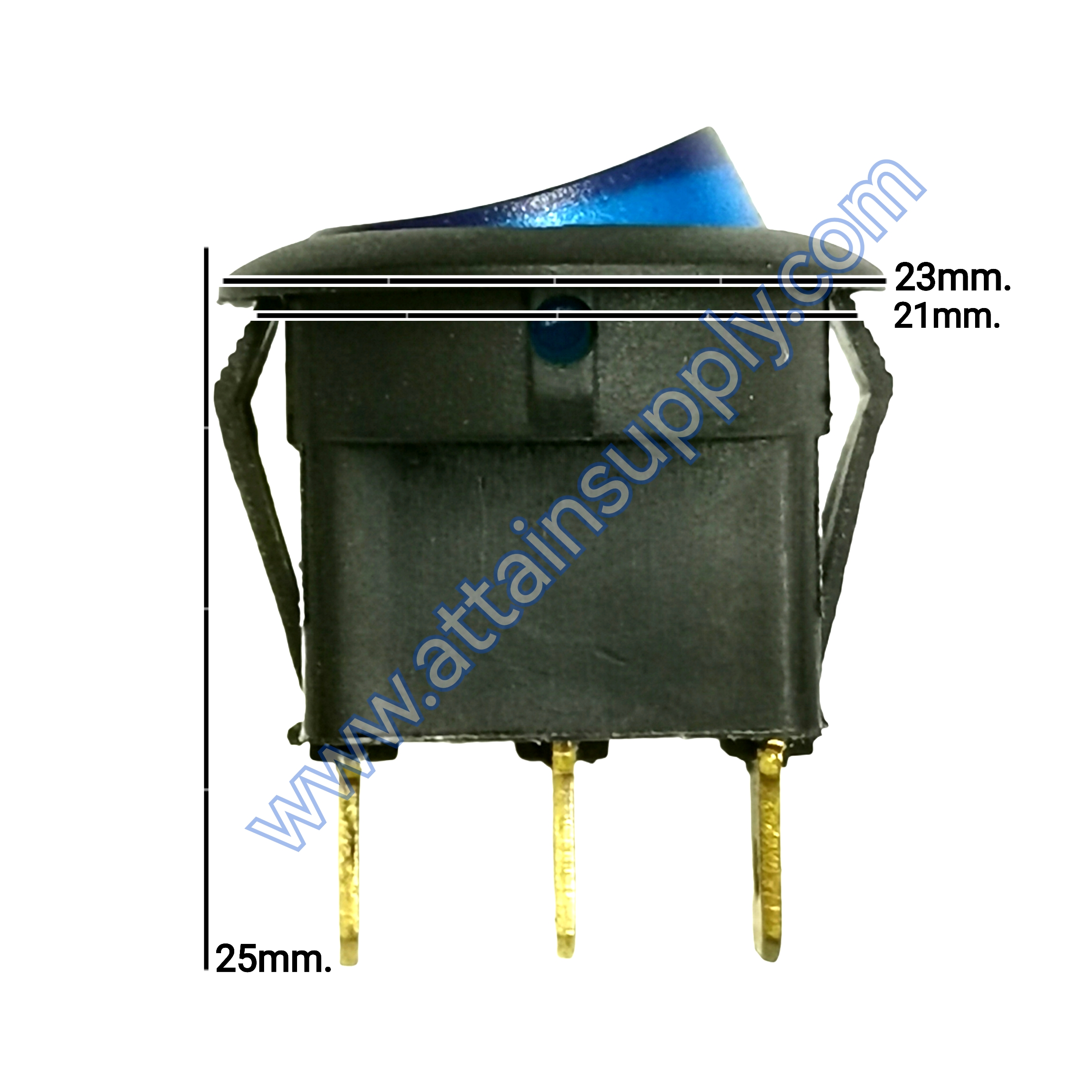 สวิทช์ ON-OFF กลม-ไฟเต็ม 12V./3ขา มีไฟ-สีน้ำเงิน