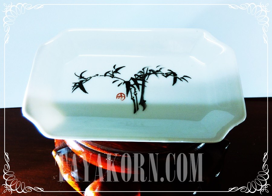 ถาดรองถ้วยชา Lucky bamboo cup tray ลายภาพเขียนไผ่มงคล