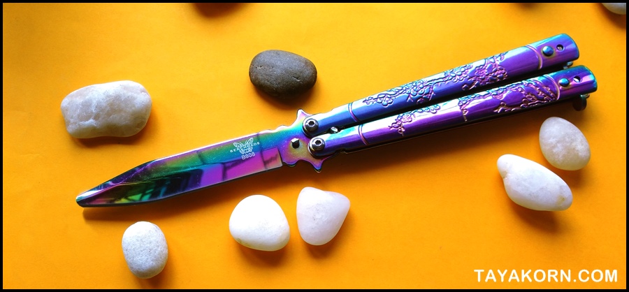 มีดซ้อมควง เรนโบว์ซากุระบาลิซอง Rainbow Sakura Balisong Trainer Knife TKBS-SK55TR