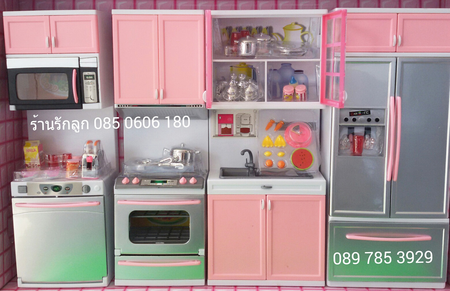 ชุดห้องครัวของเล่นเด็ก มีไมโครเวฟ มีตู้เย็น Modern Kitchen