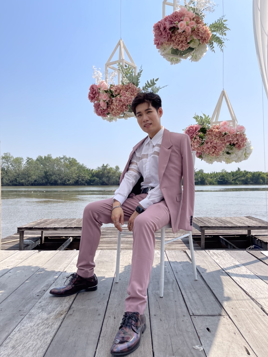 สูทชาย เกรดพรีเมี่ยม สีชมพูกะปิ (3ชิ้น )