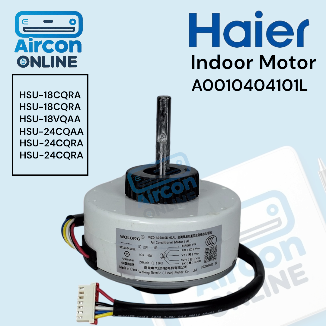 มอเตอร์พัดลมคอยล์เย็น แอร์ HAIER รุ่น HSU-18VQAA, HSU-18CQAA, HSU-24CQAA และอื่นๆ รหัส A00110404101L ( 4101L ) ของแท้ 1 ใหม่ มือ