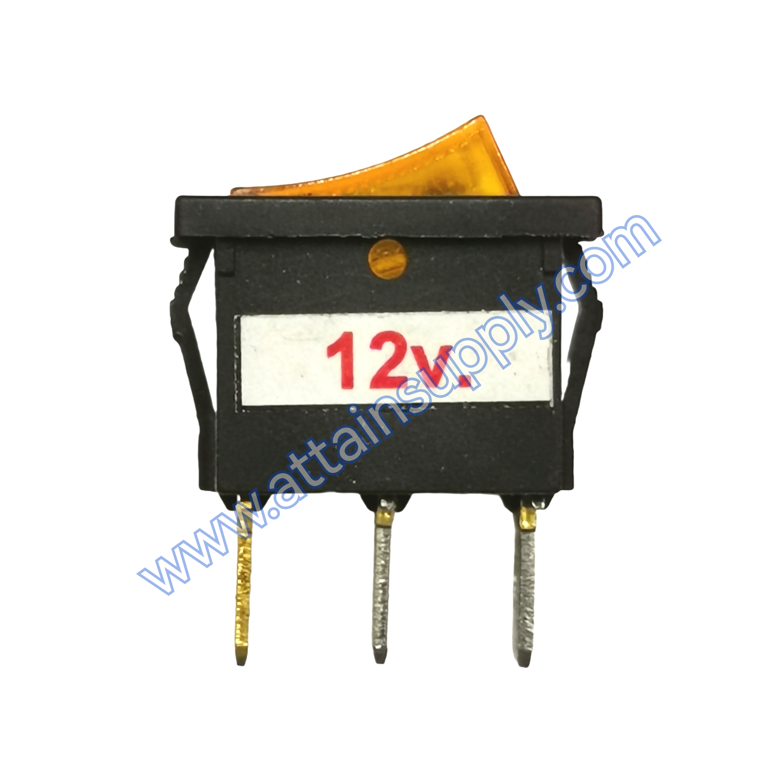 สวิทช์ IO เหลี่ยมเล็ก 12V./3ขา มีไฟ-สีเหลือง