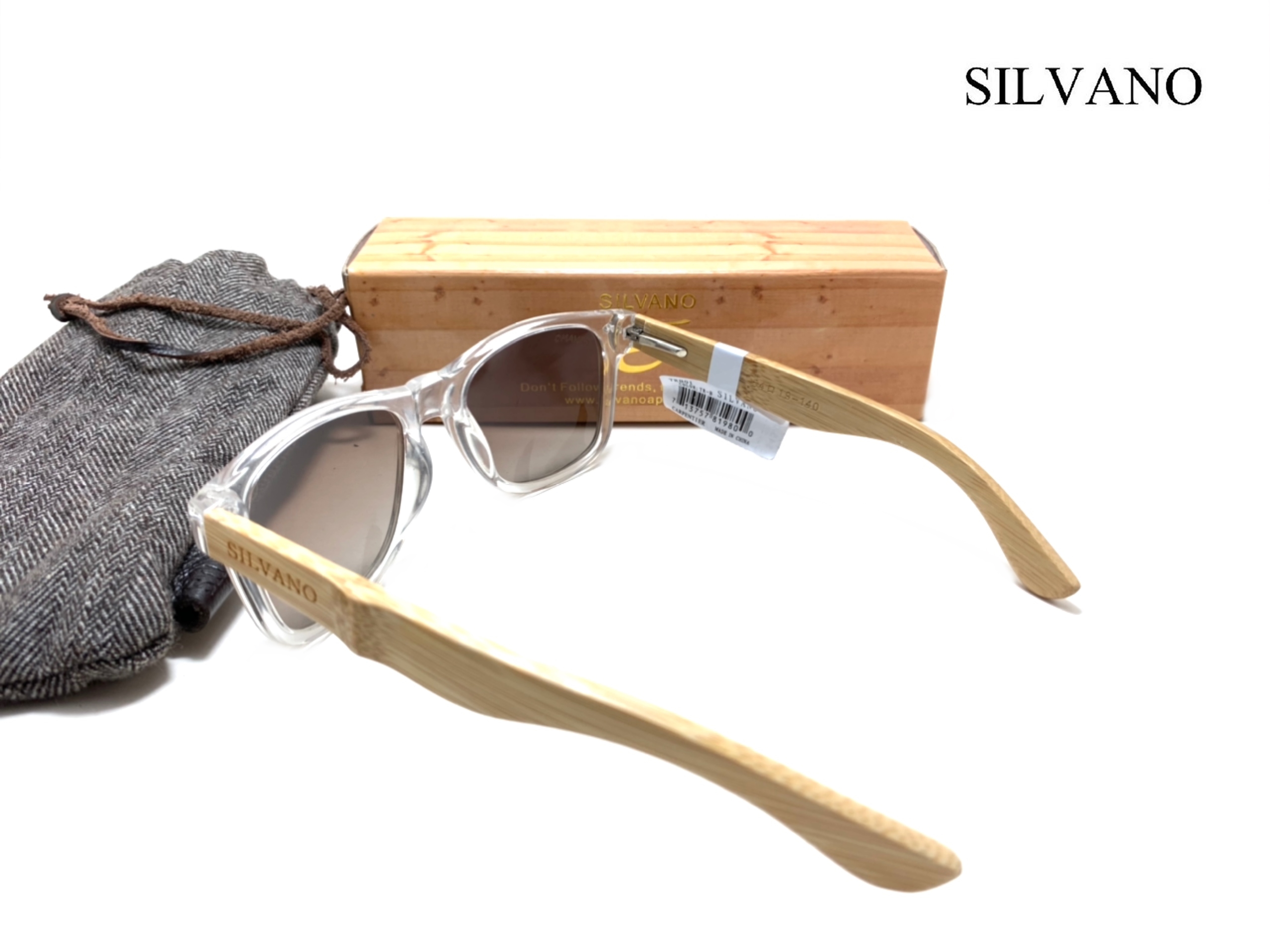 แว่นกันแดด Silvano Bamboo Wood Sunglasses Transparent/Brown Lens