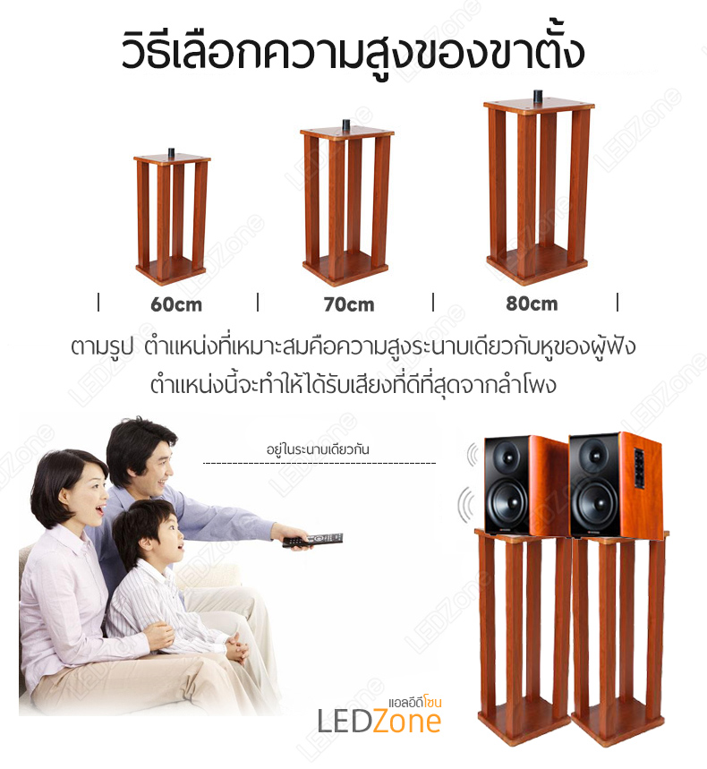 ขาตั้งลำโพงลายไม้ ไม้ MDF รุ่นเสาตัน ฐานใหญ่พิเศษ 28*33cm 60-70 cm ตัวรองปรับระดับ + แกนล็อคลำโพง