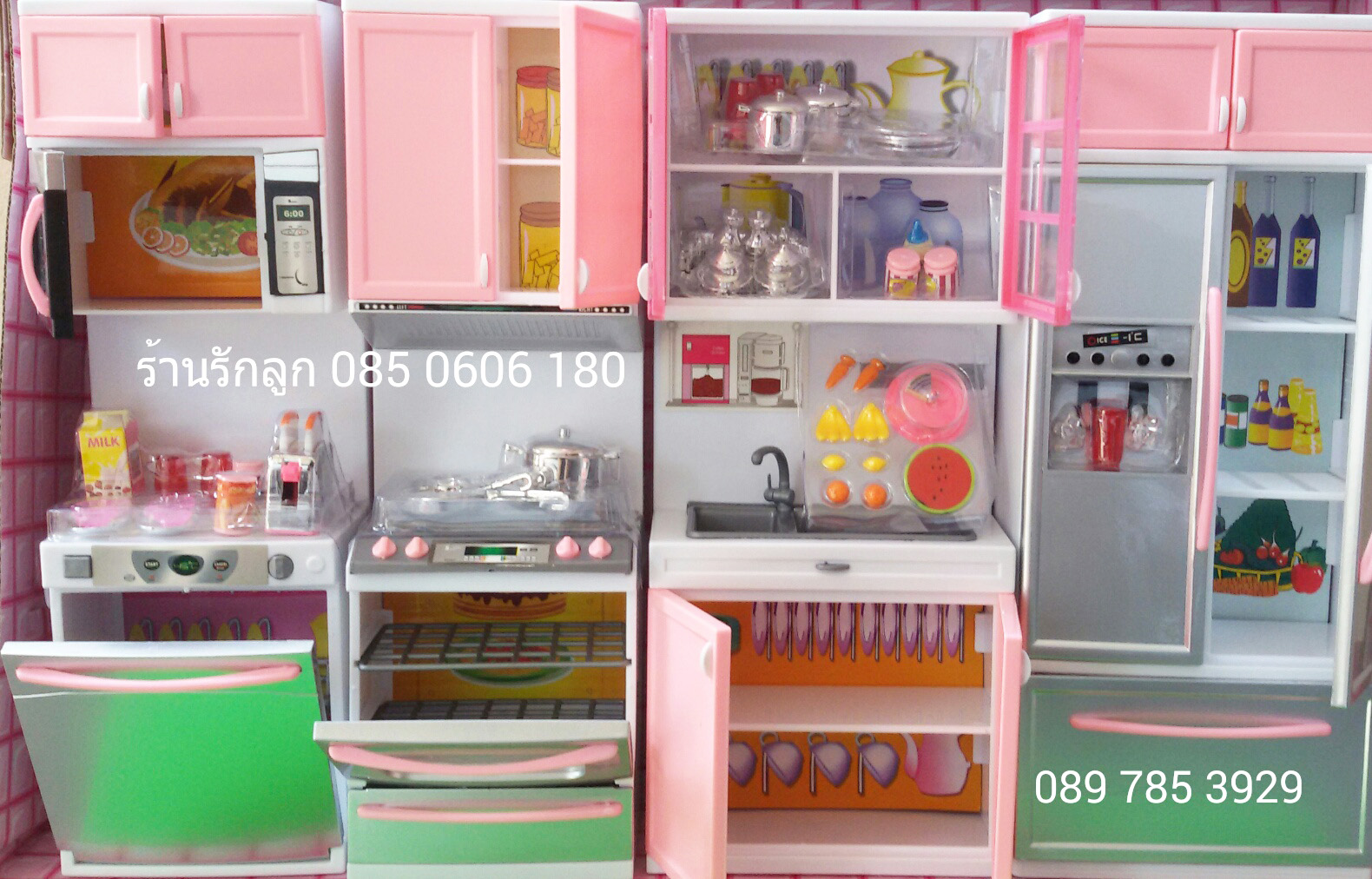 ชุดห้องครัวของเล่นเด็ก มีไมโครเวฟ มีตู้เย็น Modern Kitchen