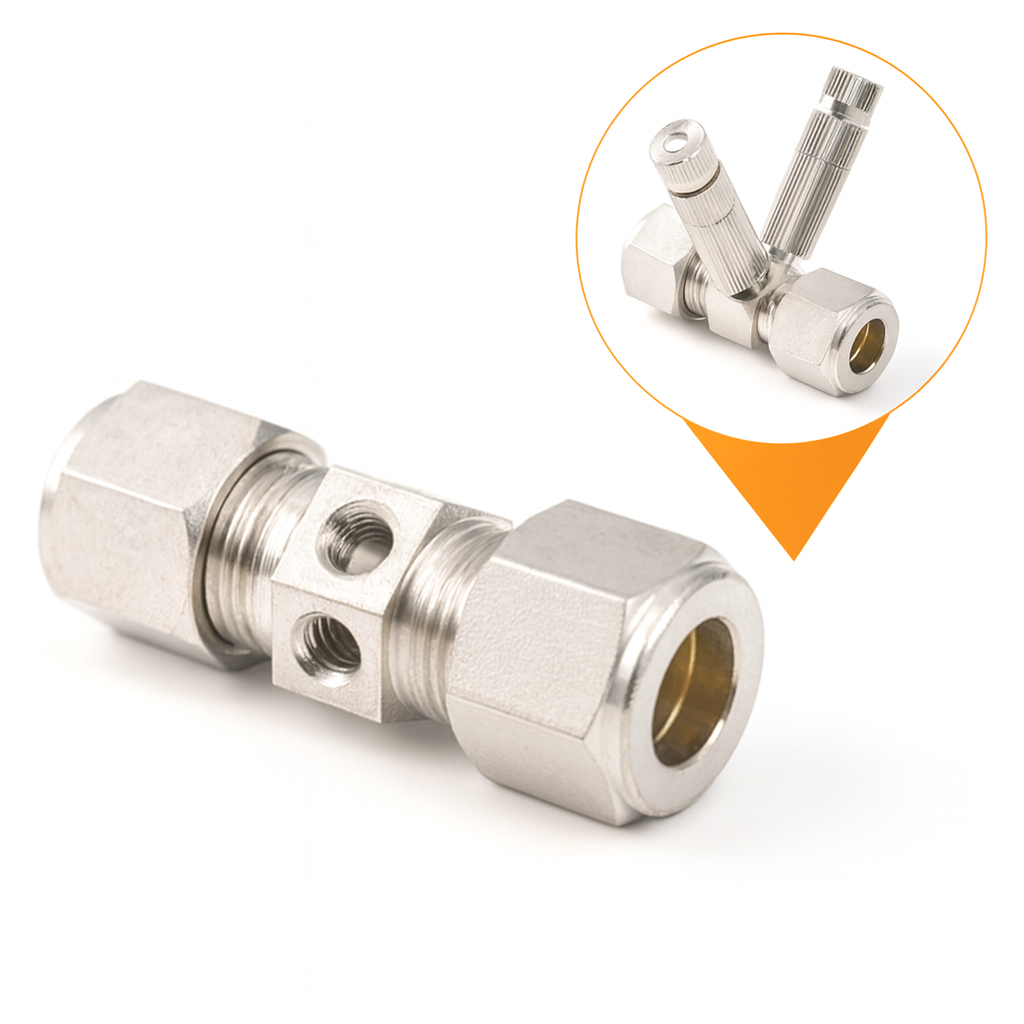 CHS-LK-007 ข้อต่อขันน็อต แรงดันสูง ต่อตรง 2 รู 60 องศา