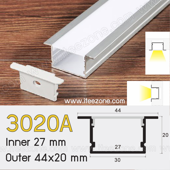3020A ราง U ราคาต่อ 1 เส้น ยาว 1 เมตร รางอลูมิเนียม (Aluminium Profile) รางไฟ Aluminium Profile รางอลูมิเนียม ใช้กับไฟเส้น LED รางไฟเส้น rail led track โพรไฟล์