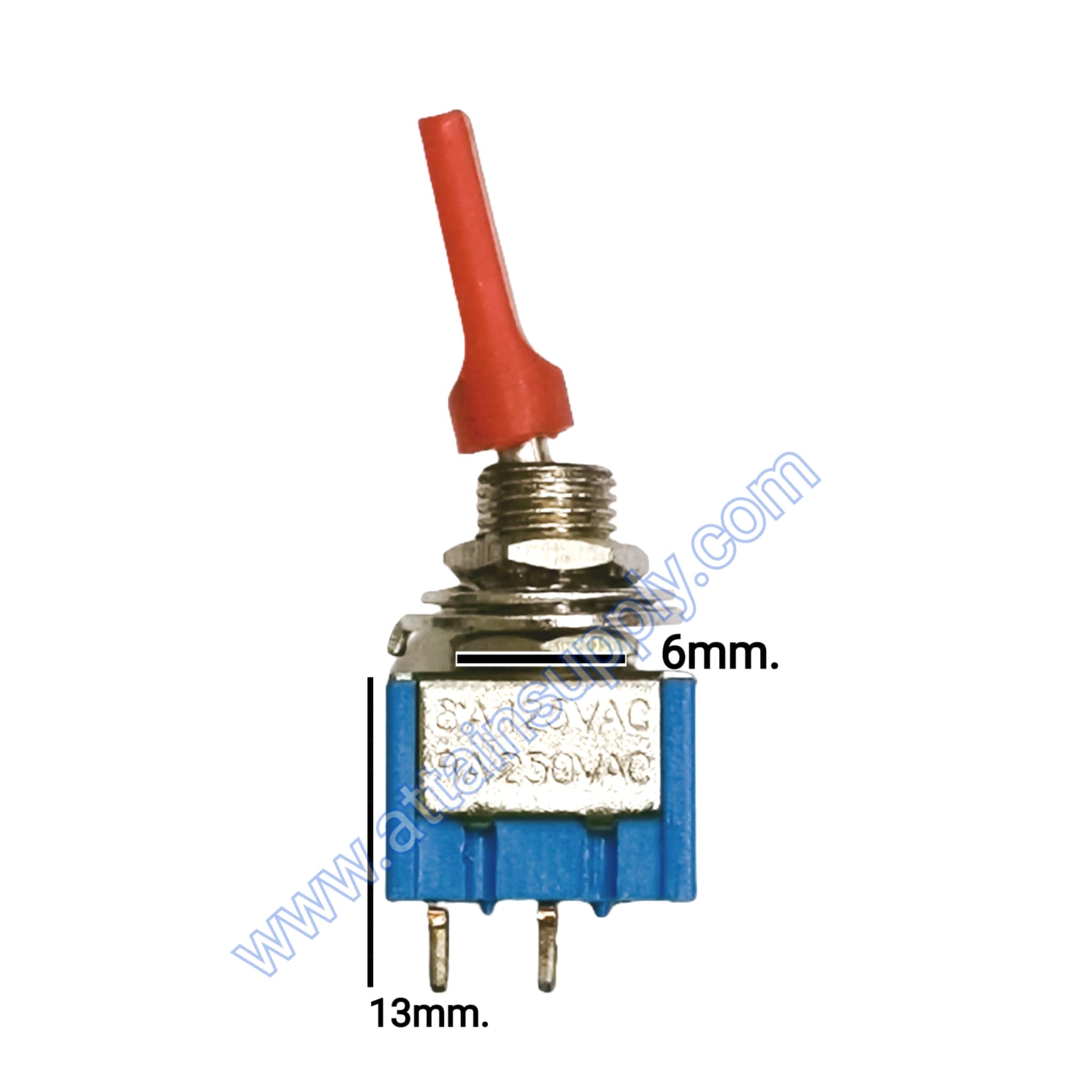 สวิทช์โยก ON-OFF 2ขา/รุ่นเล็ก สีฟ้า-แกนพลาสติกแดง