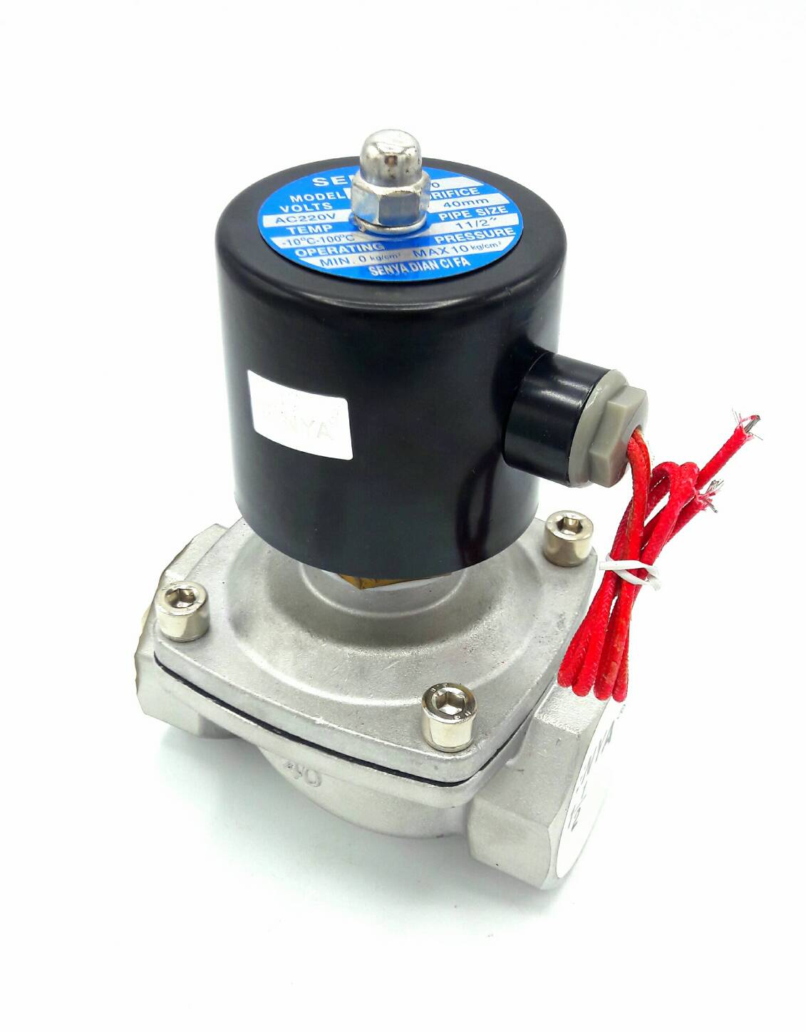 โซลินอยด์วาล์ว วาล์วไฟฟ้า วาวล์น้ำ วาล์วลม วาล์วสแตนเลส N/O(ปกติเปิด) 220V AC 1.5"