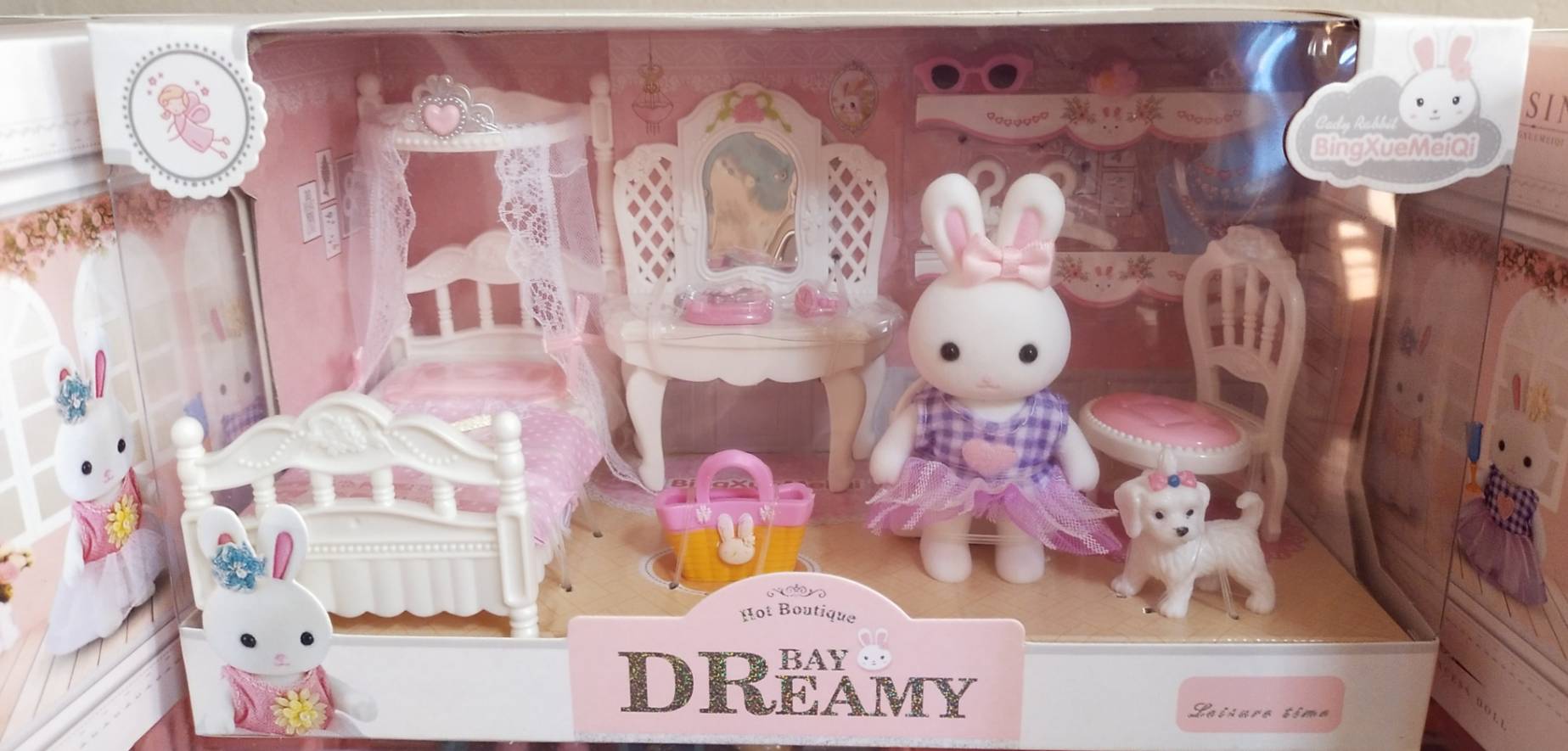 ชุดห้องนอนตุ๊กตาของเล่นเด็ก ห้องนอนตุ๊กตากระต่ายน้อย+โต๊ะแต่งหน้าตุ๊กตากระต่าย