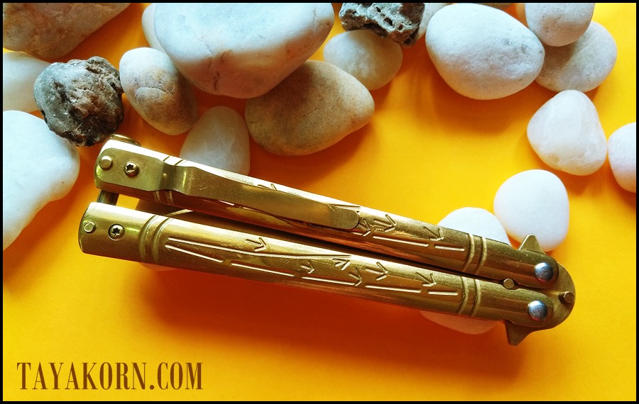 มีดซ้อมควง บาลีซองใบไผ่สีทอง Golden Bamboo Balisong Trainer Knife TKBS-GB1TR