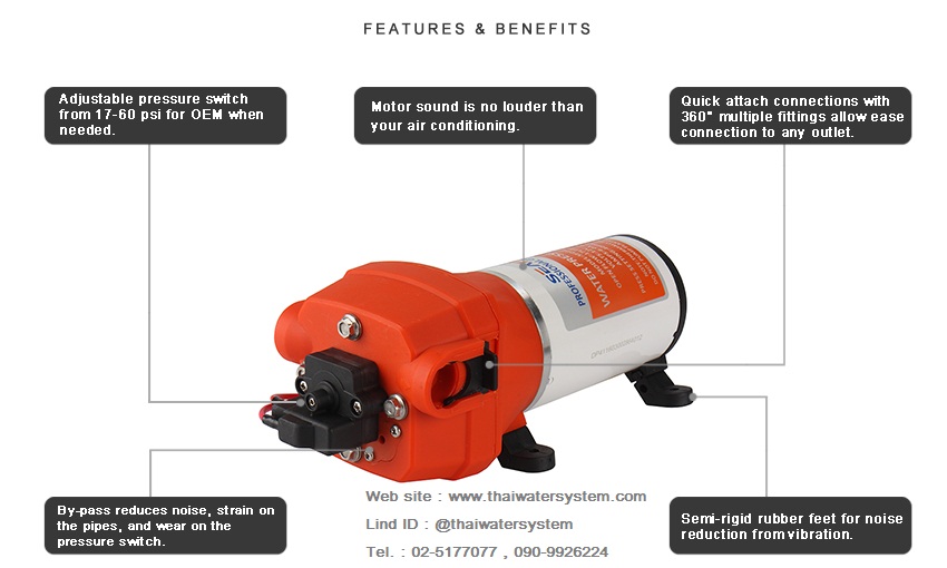 ปั๊มน้ำแบตเตอรี่ ปั๊มน้ำโซล่าเซลล์ DC12V รุ่น SEAFLO-40 แรงดัน 2.8 บาร์ อัตรา 1,020 ลิตร/ชม.