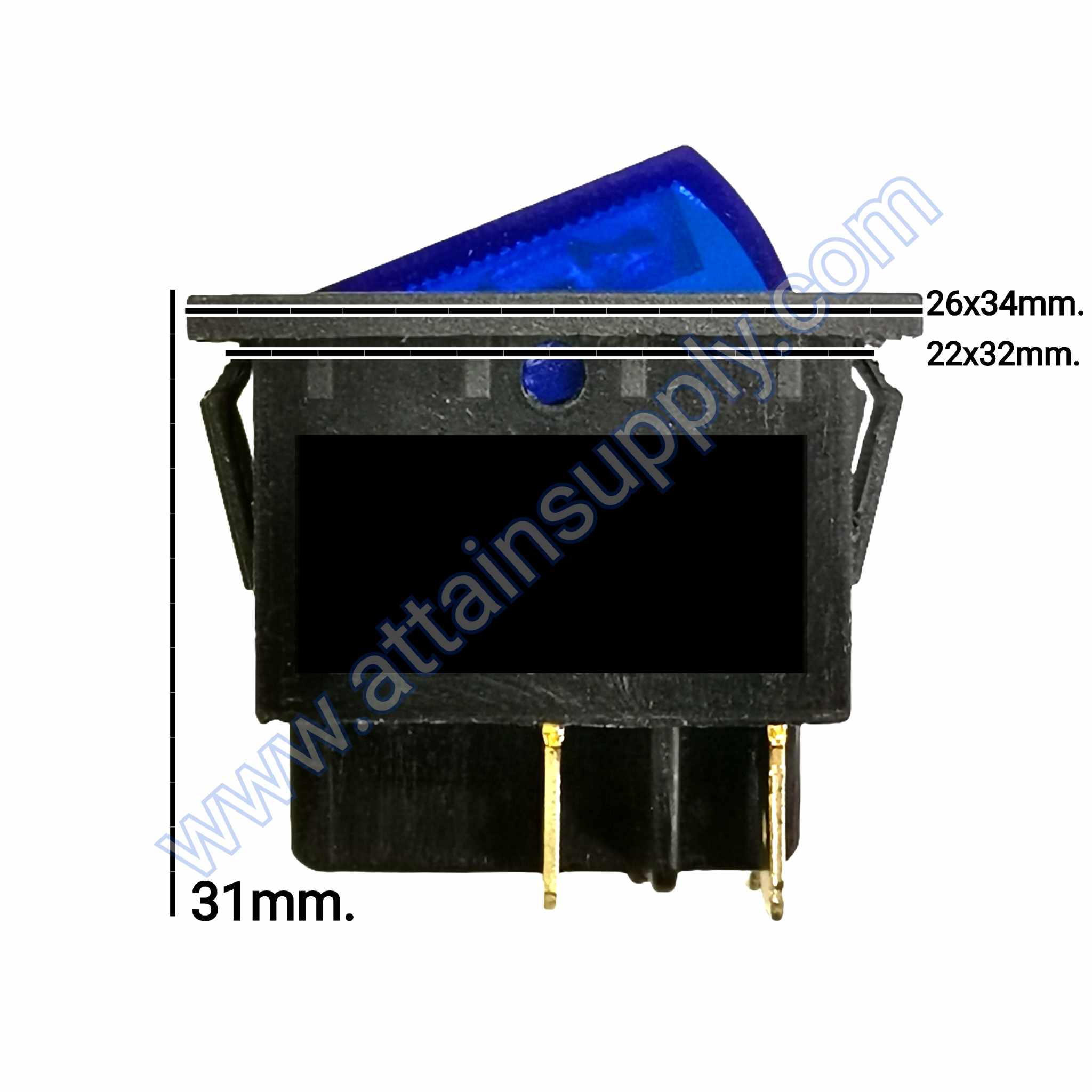 สวิทช์ IO เหลี่ยมใหญ่ 220V./4ขา มีไฟ-สีน้ำเงิน (แบบหนา)