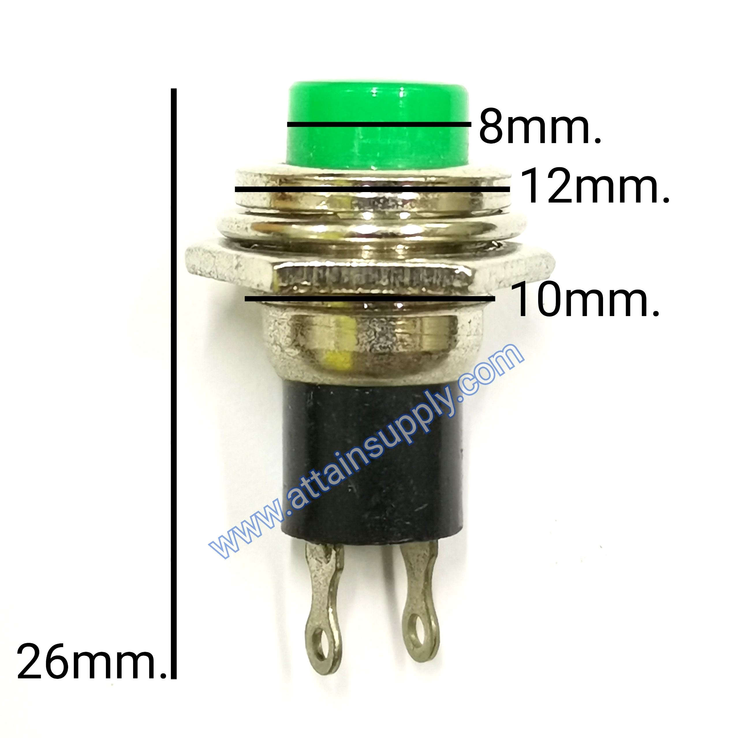 สวิทช์ กดติด-ปล่อยดับ/กลมไม่มีแหวน-สีเขียว