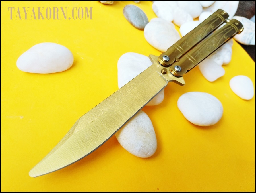 มีดซ้อมควง บาลีซองใบไผ่สีทอง Golden Bamboo Balisong Trainer Knife TKBS-GB1TR