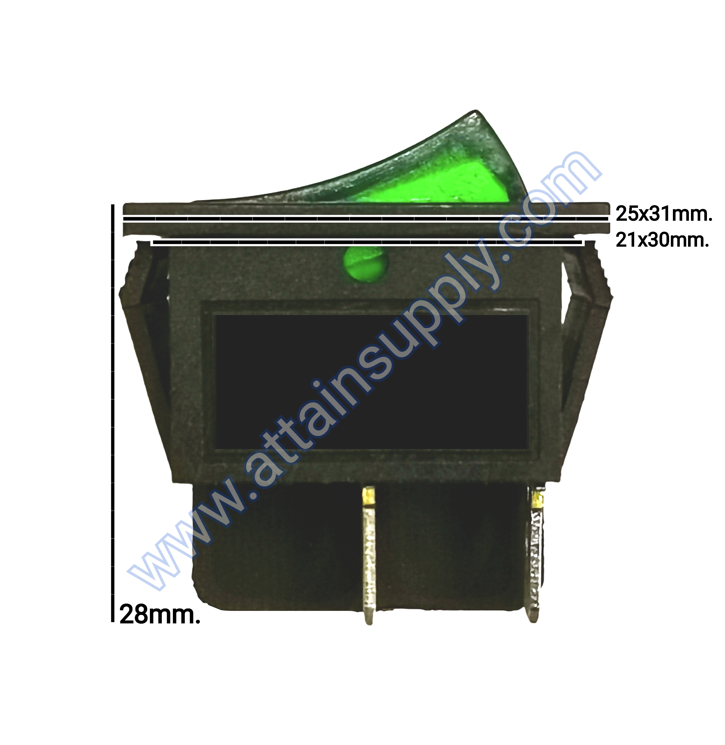 สวิทช์ IO เหลี่ยมใหญ่ 12V./4ขา มีไฟ-สีเขียว