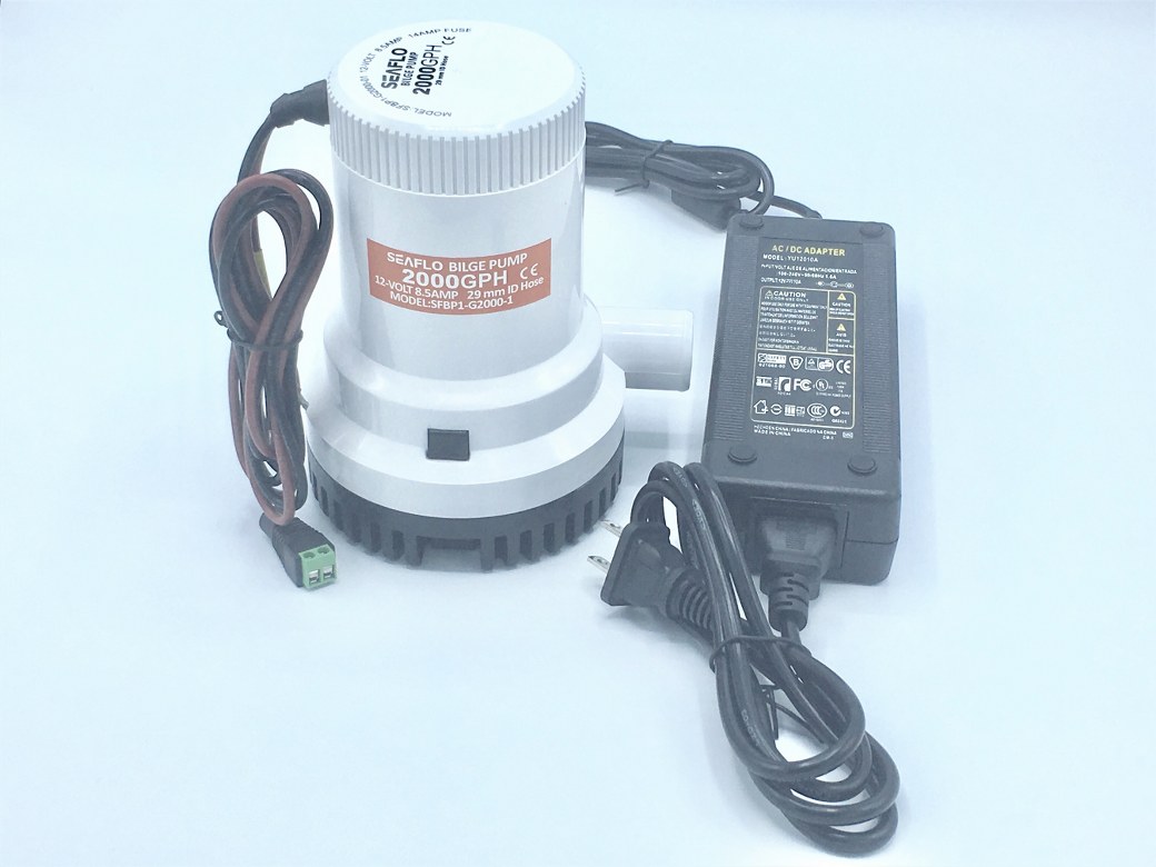 ปั๊มน้ำ DC12V รุ่น 2000-GPH + อะแดปเตอร์ 12V 10A JCY-1210 + แจ็ค DC เมีย