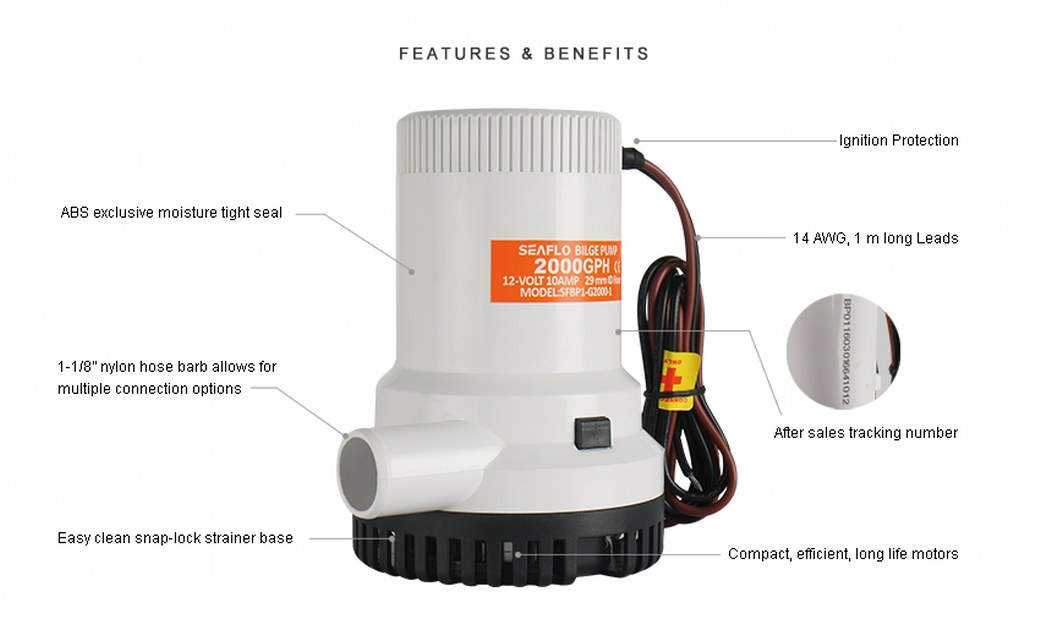 ปั๊มน้ำ DC12V รุ่น 2000-GPH + อะแดปเตอร์ 12V 10A JCY-1210 + แจ็ค DC เมีย
