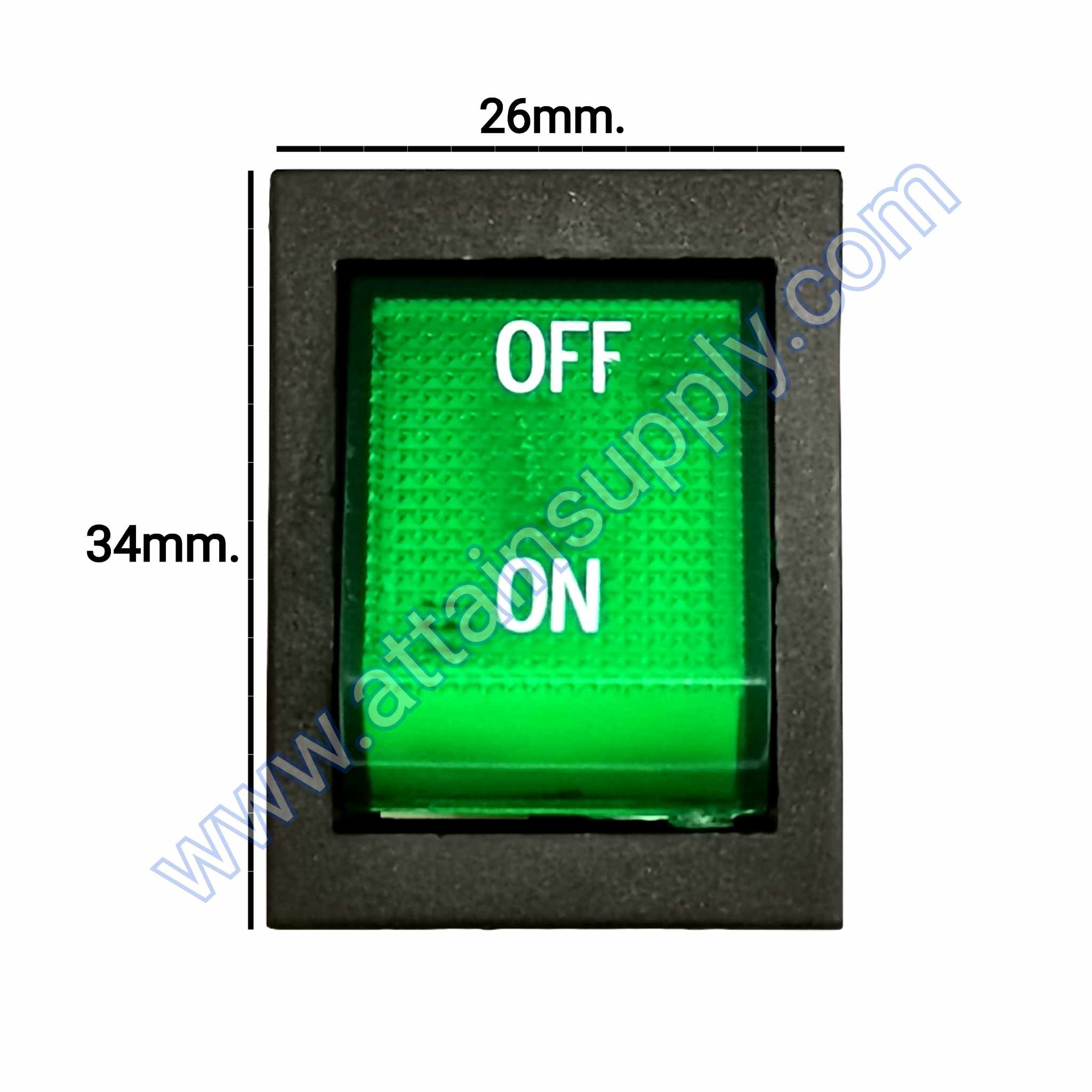 สวิทช์ ON-OFF เหลี่ยมใหญ่ 220V./4ขา มีไฟ-สีเขียว (แบบหนา)