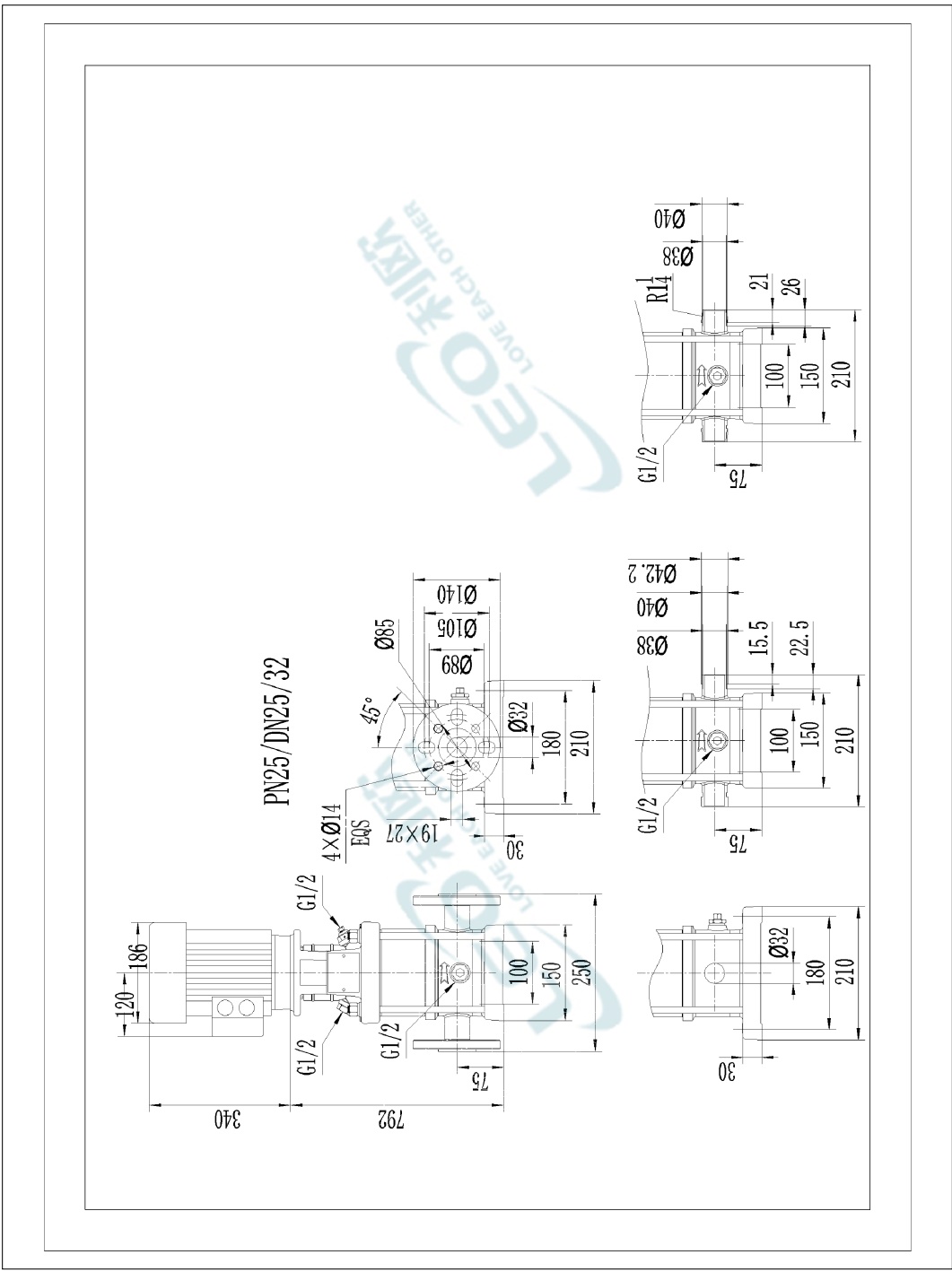ปั๊มน้ำแรงดันสูง ปั๊มหอยโข่งแนวตั้ง ปั๊มน้ำระบบชลประทาน (Vertical Multistage Centrifugal Pump) รุ่น LVS5-20
