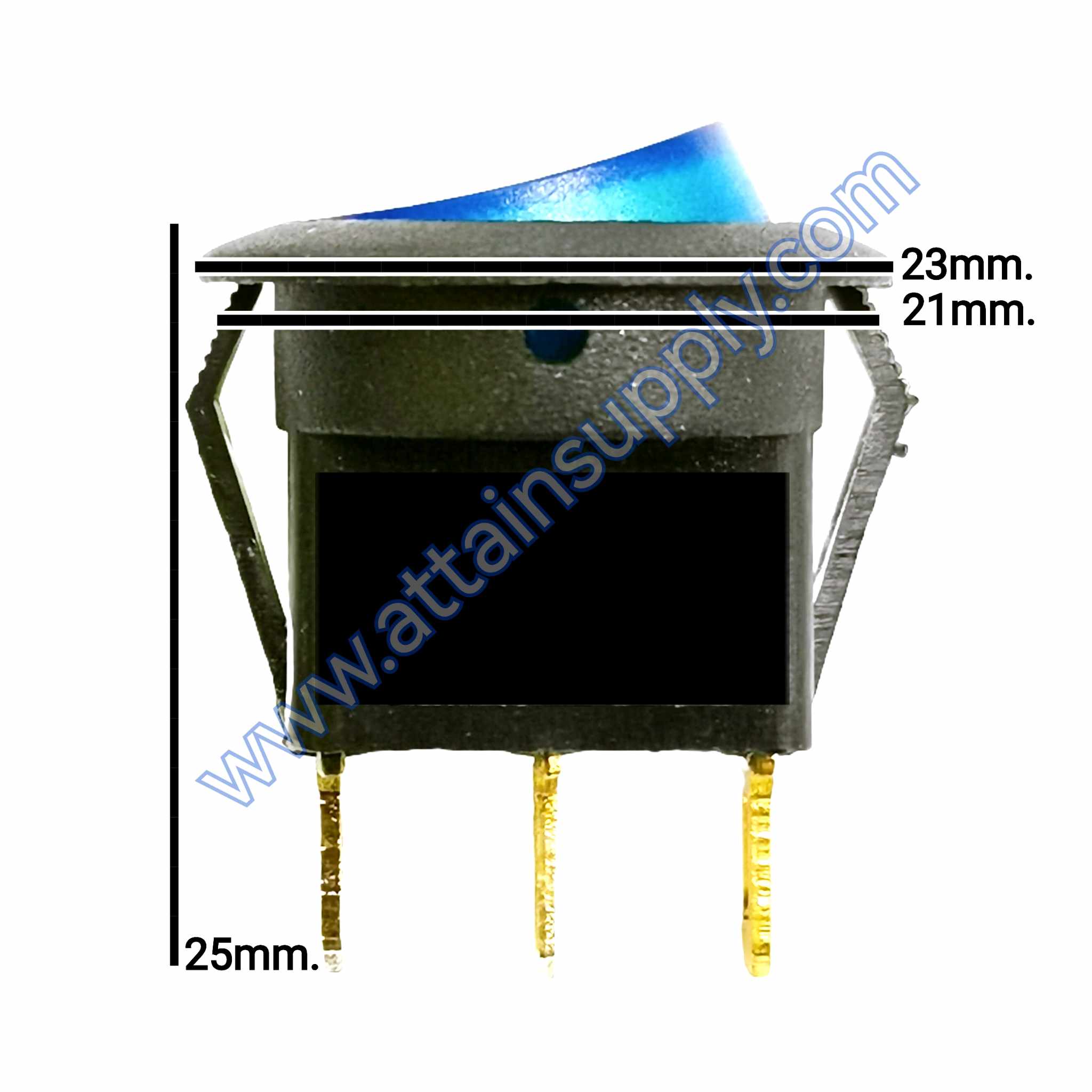 สวิทช์ ON-OFF กลม-ไฟเต็ม 220V./3ขา มีไฟ-สีน้ำเงิน