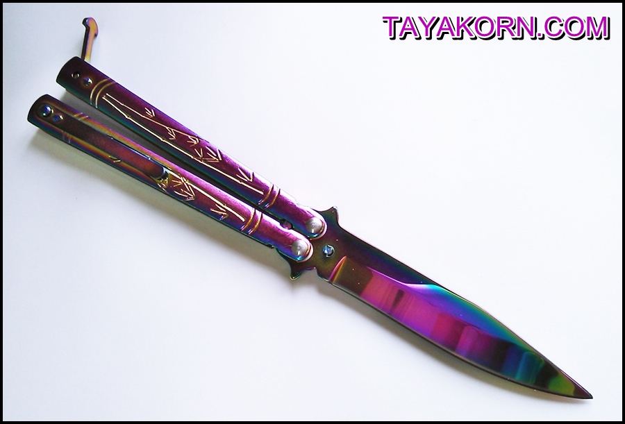 มีดบาลีซอง ใบไผ่สีรุ้ง Rainbow Bamboo Balisong TKBS0819a