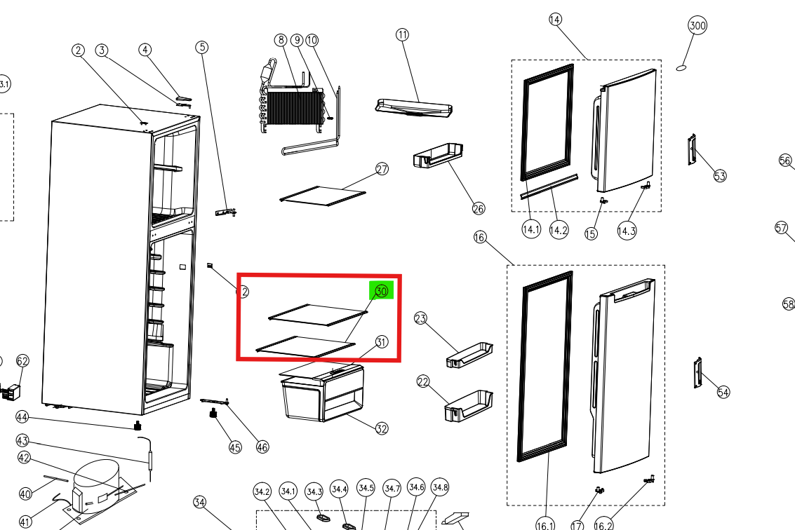 SHELF ASSEMBLY #30 ตู้เย็น HAIER รหัส 0530074360 ของแท้ ใหม่ มือ 1