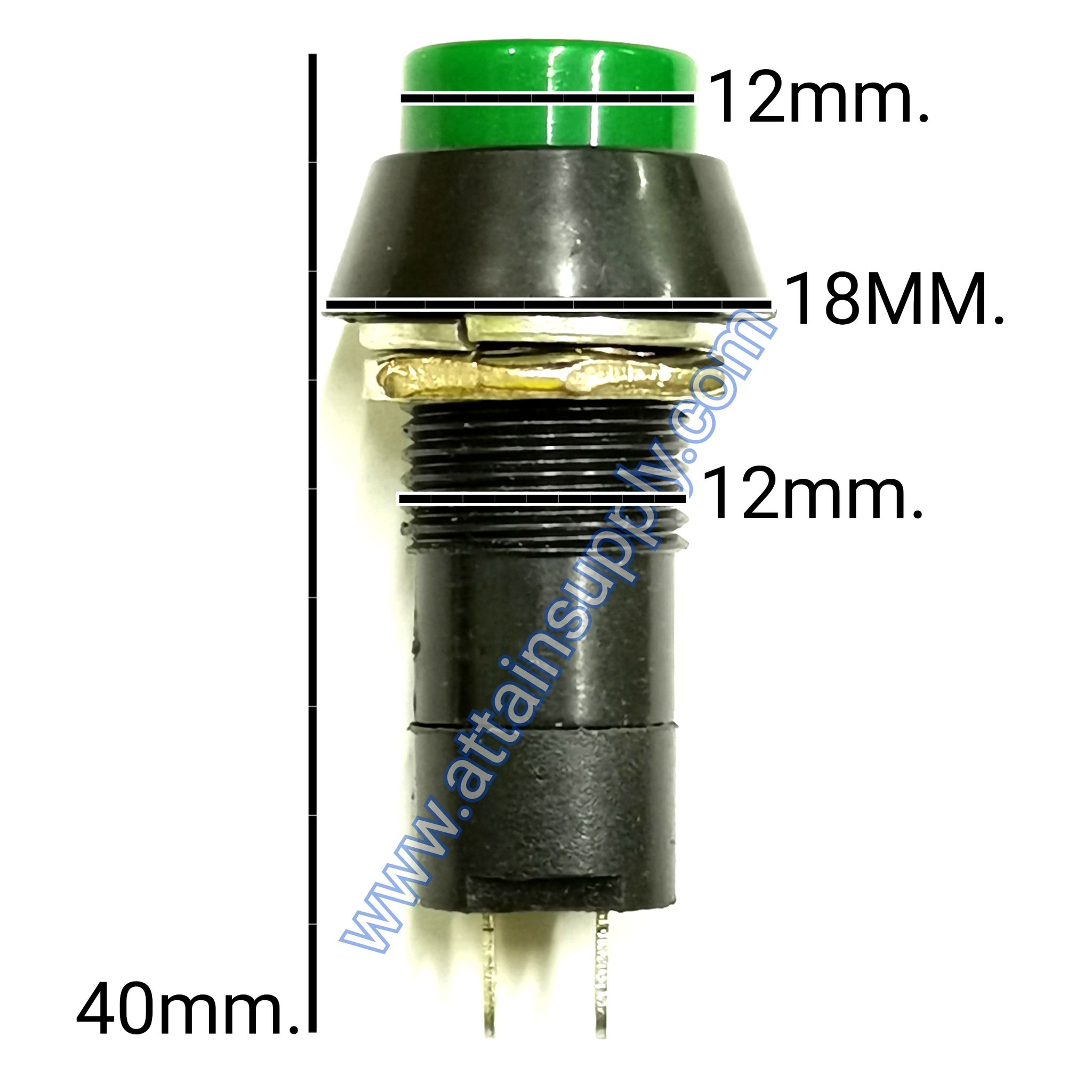 สวิทช์ กดติด-ปล่อยดับ/กลมแกนยาว-สีเขียว