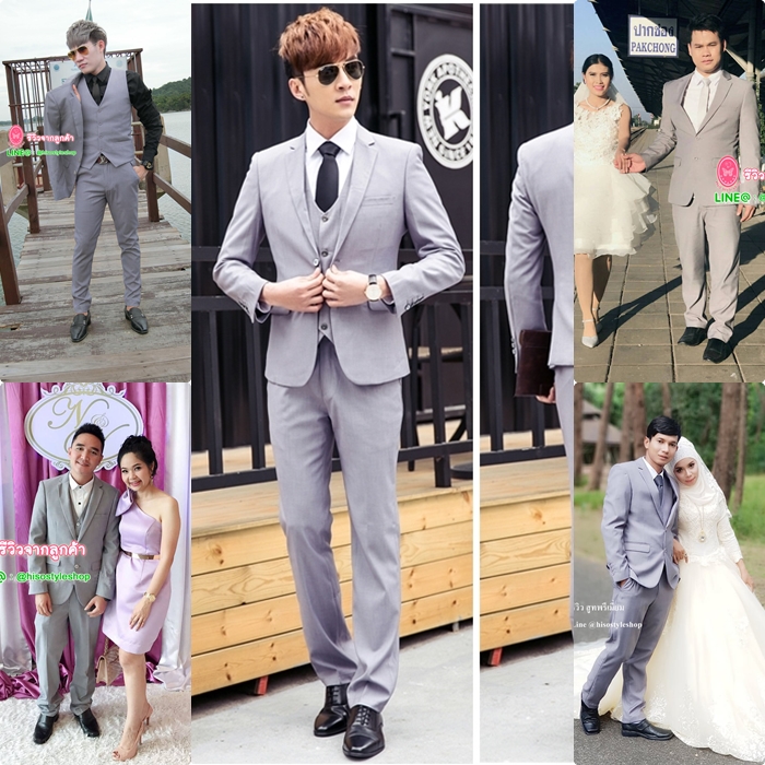 สูท,ชุดสูทเจ้าบ่าว,สูทผู้ชาย สีเทาอ่อน พร้อมส่ง S,M,L,XL,2XL,3XL,4XL