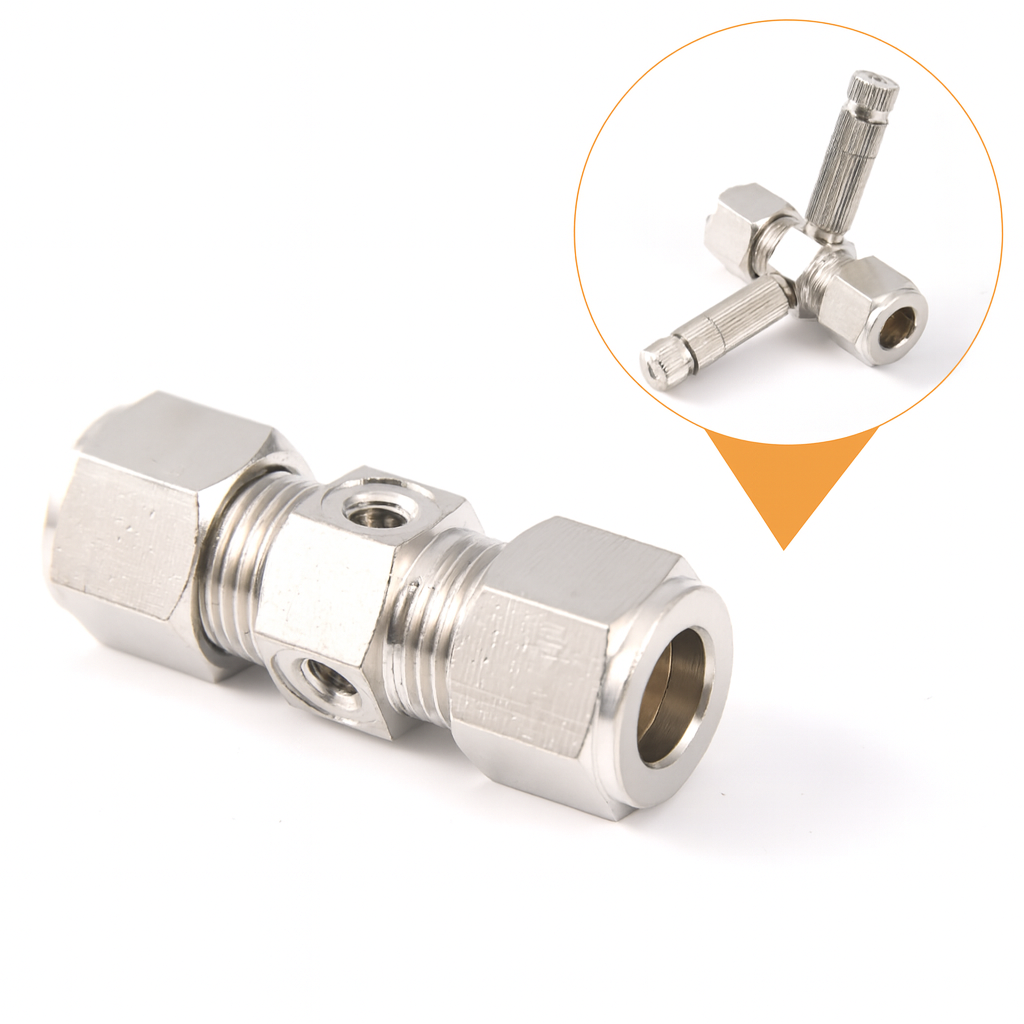 CHS-LK-006 ข้อต่อขันน็อต แรงดันสูง ต่อตรง 2 รู 120 องศา