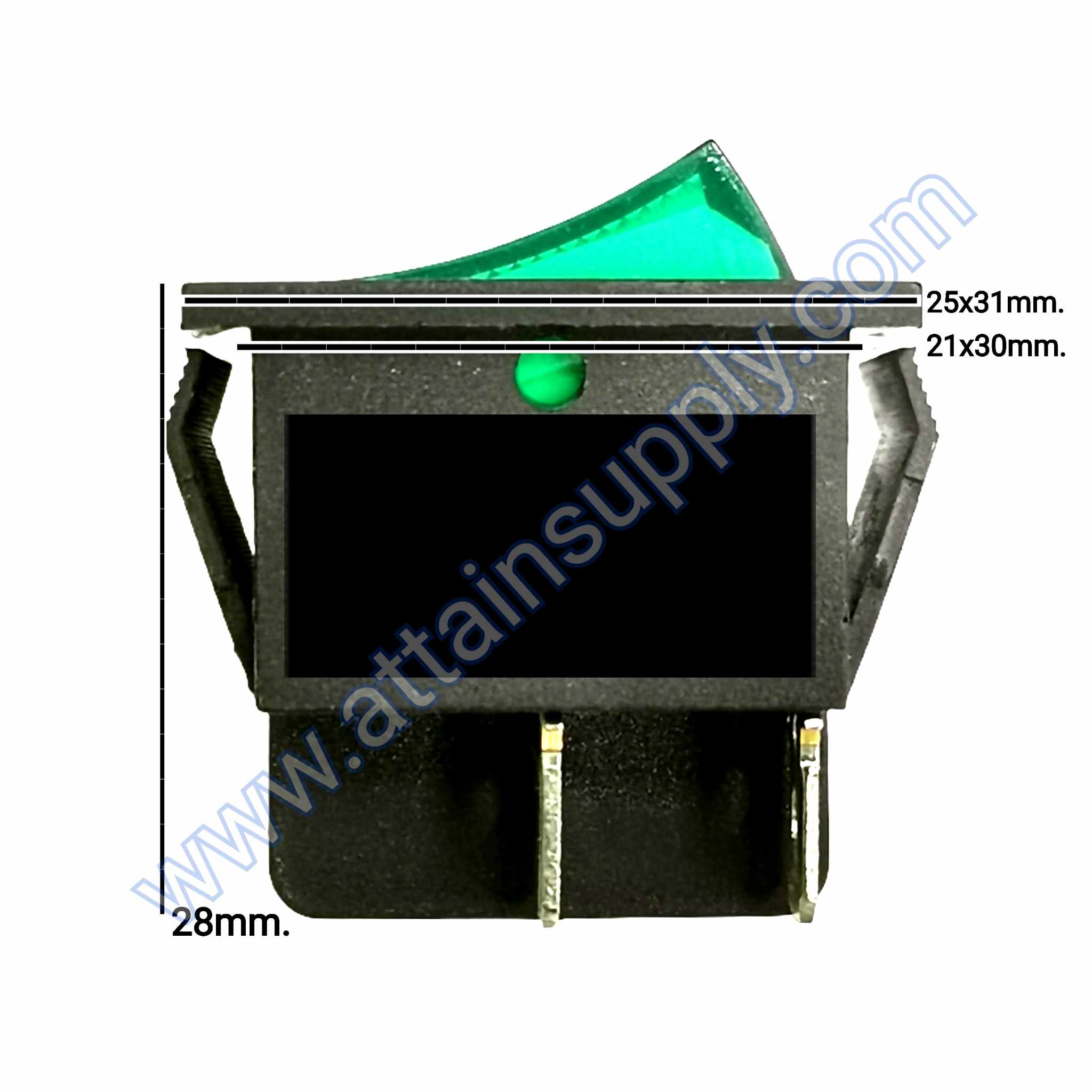 สวิทช์ IO เหลี่ยมใหญ่ 220V.(15/30A.)/4ขา มีไฟ-สีเขียว