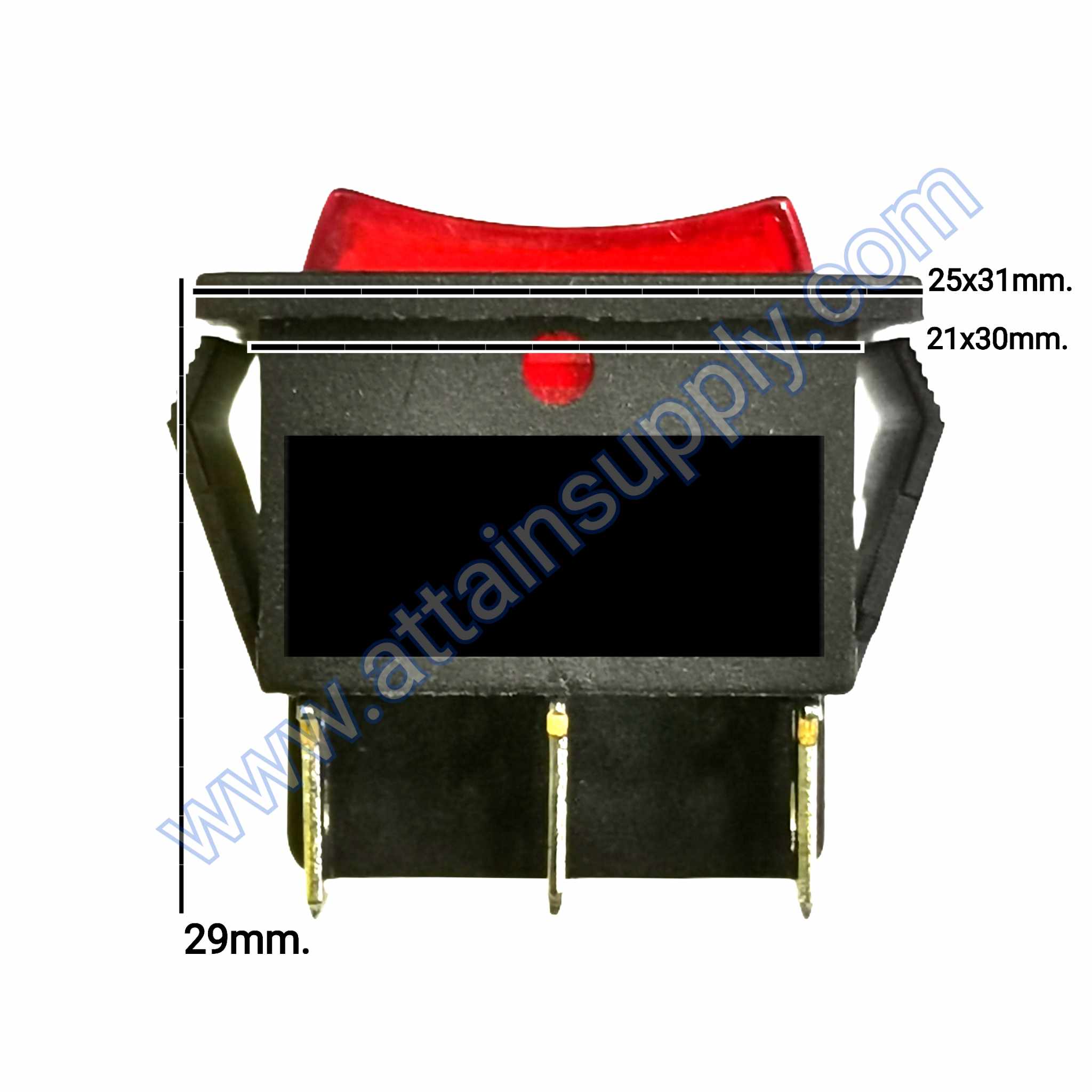 สวิทช์ IOII เหลี่ยมใหญ่ 220V./6ขา มีไฟ-สีแดง