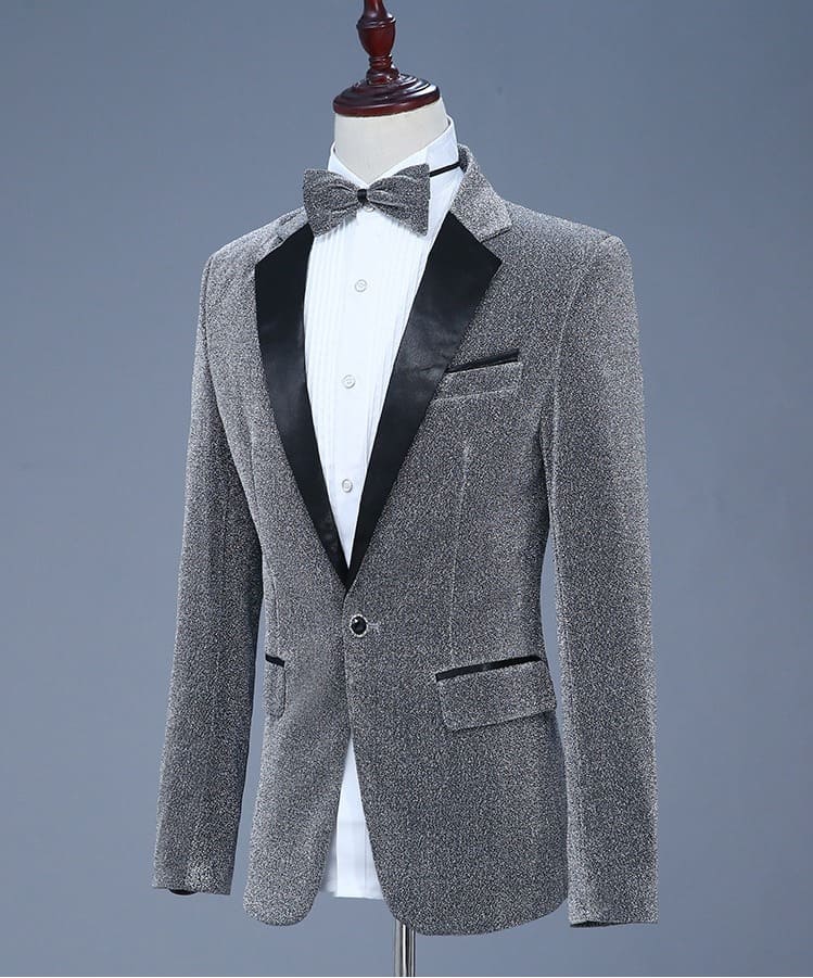 เสื้อสูท สีเทาปกดำ ผ้ากลิตเตอร์ พร้อมส่ง L