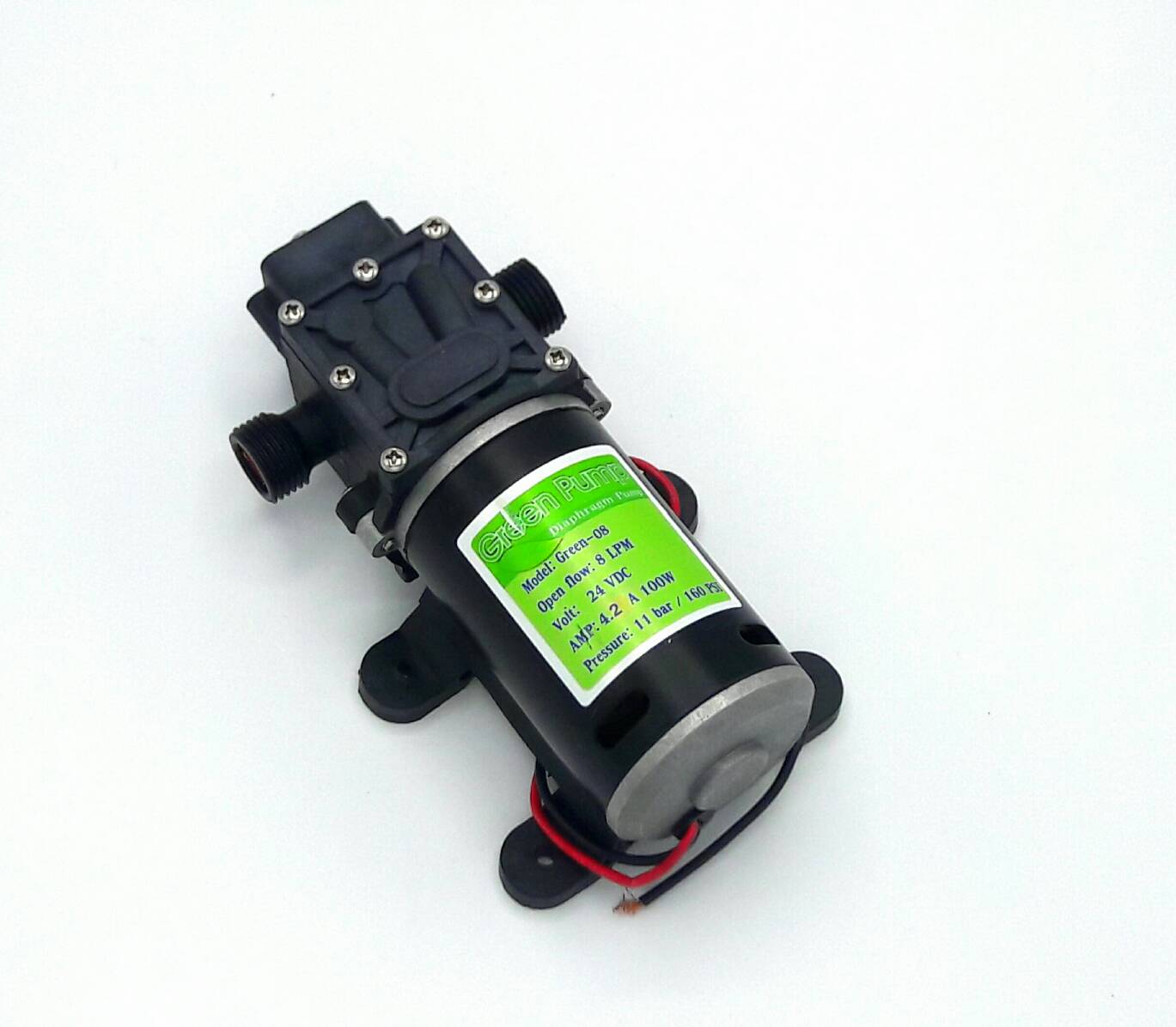 ปั๊มน้ำ ปั๊มพ่นยา DC24V GREEN-08 แรงดัน 11 บาร์ แบบเกลียวนอก 1/2" (No Pressure switch) SKU-519
