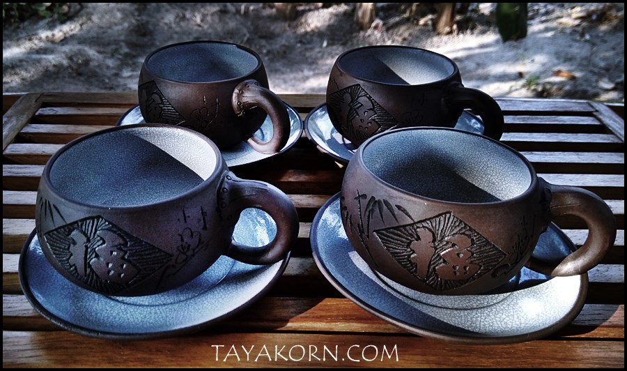 ถ้วยชามงคลพร้อมจานรอง 福 ดินเผาอี๋ชิง จื่อหนี 紫泥 TKTC-P5