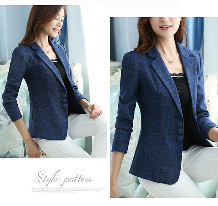 สูทผู้หญิง มีน้ำหนัก กระเป๋าหน้า พร้อมส่ง L สีน้ำเงิน แถมเข็มกลัด