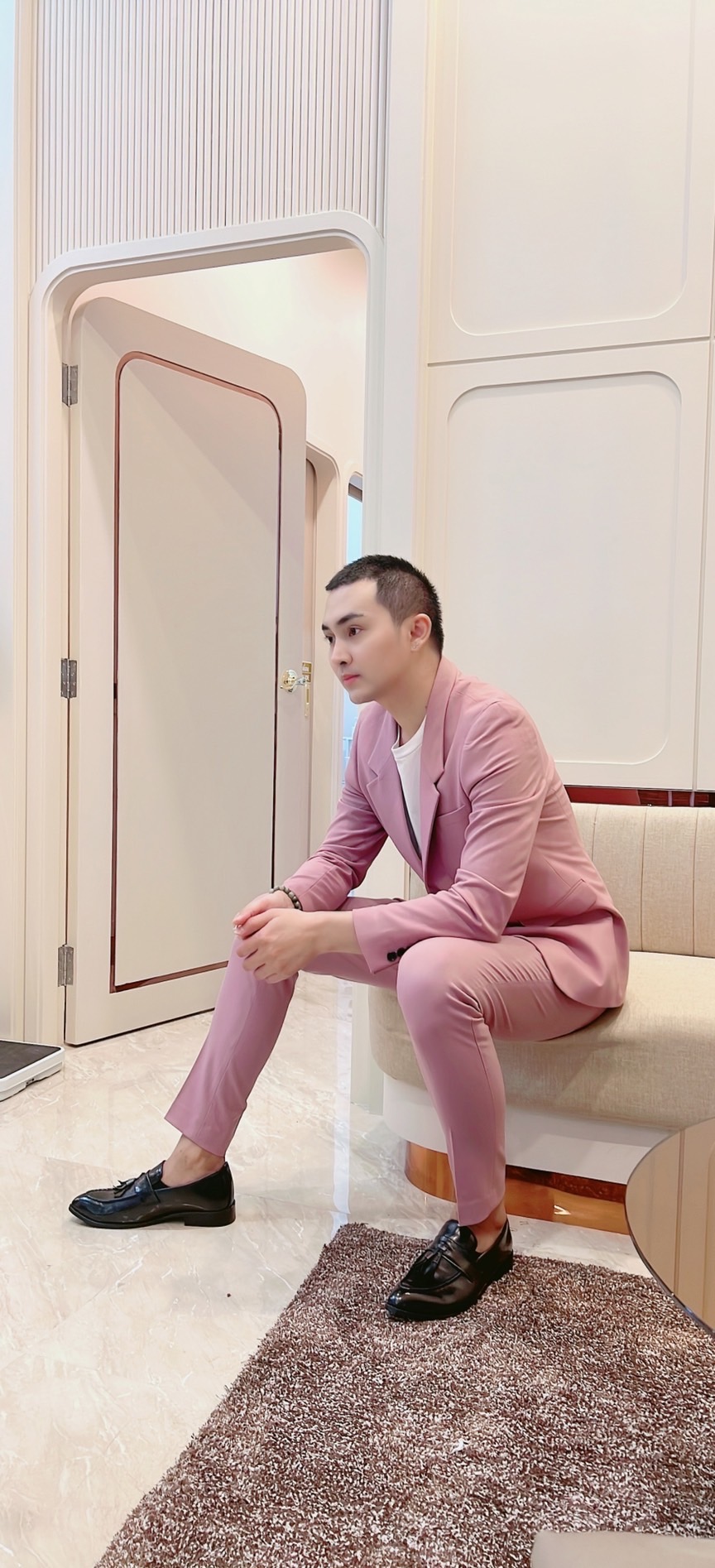 สูทชาย เกรดพรีเมี่ยม สีชมพูกะปิ (3ชิ้น )