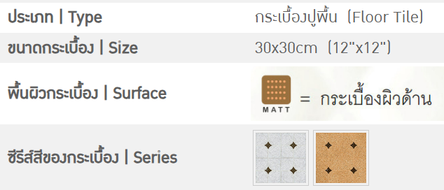 กระเบื้องปูพื้น ผิวด้าน จรัสทราย JARATSAI (A) 30*30 cm. sosuco