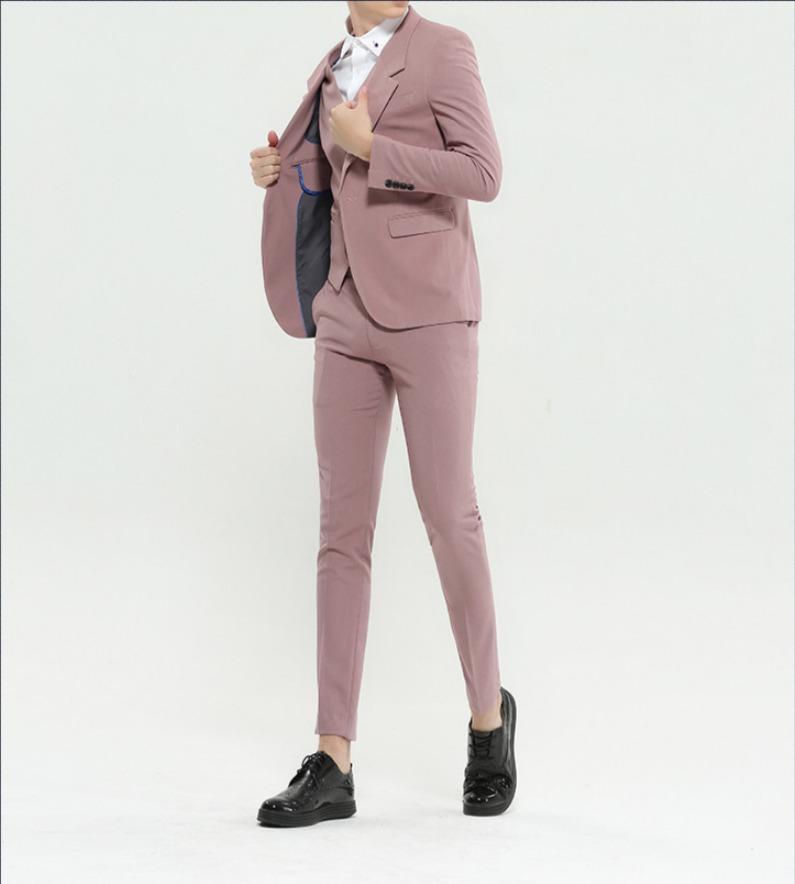 สูทชาย เกรดพรีเมี่ยม สีชมพูกะปิ (3ชิ้น )