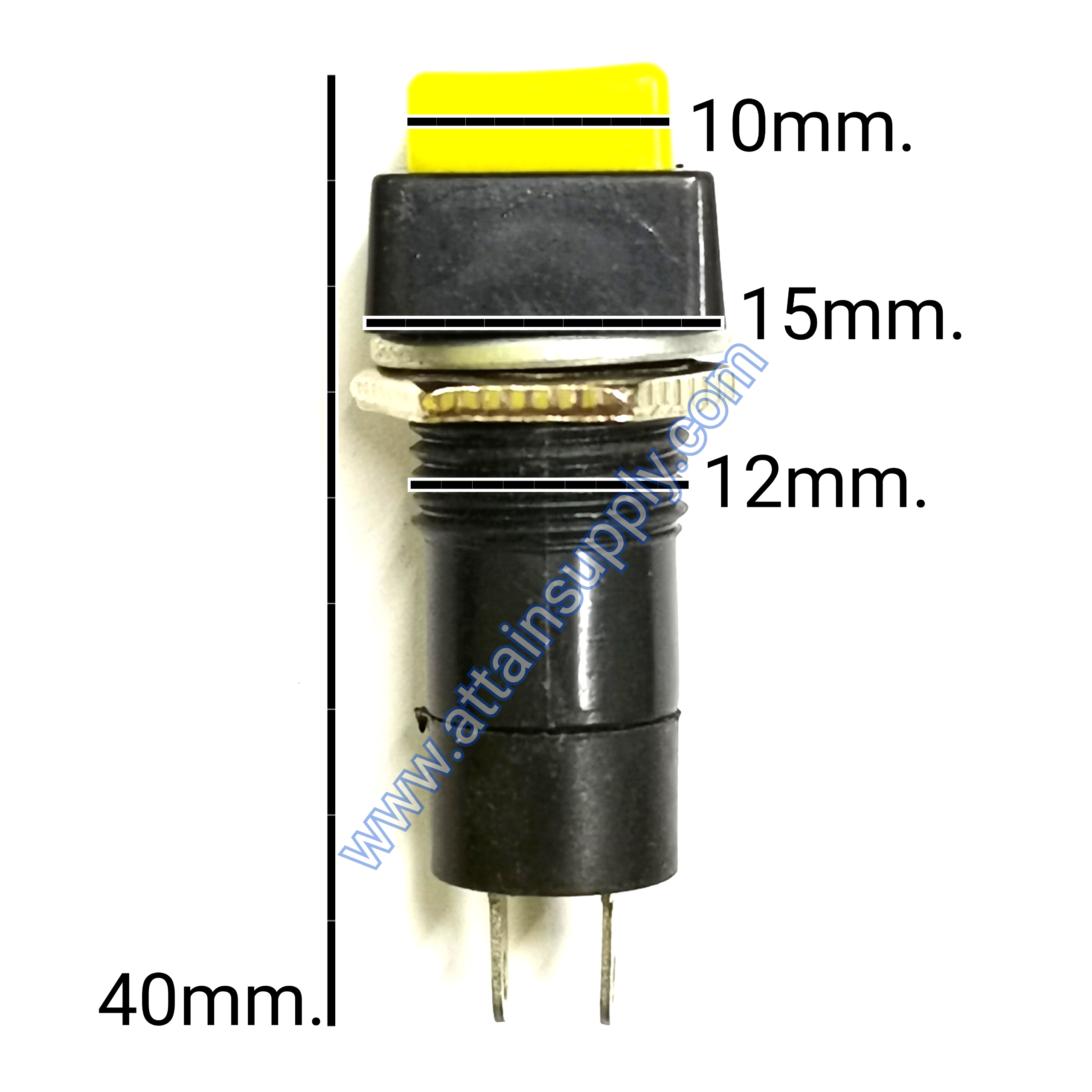 สวิทช์ กดติด-ปล่อยดับ/หัวสี่เหลี่ยม ฐานกลมแกนยาว-สีเหลือง