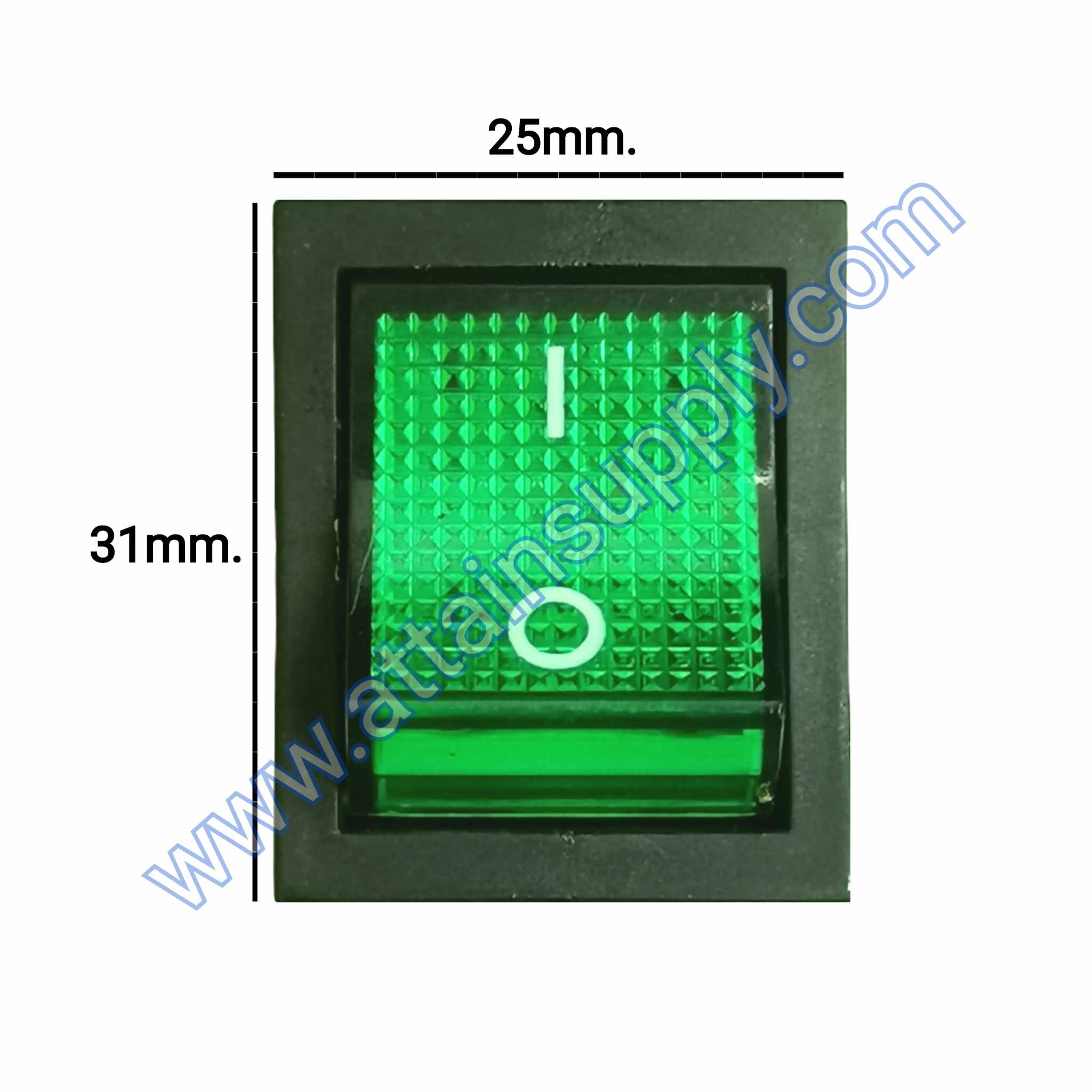 สวิทช์ IO เหลี่ยมใหญ่ 220V./4ขา มีไฟ-สีเขียว