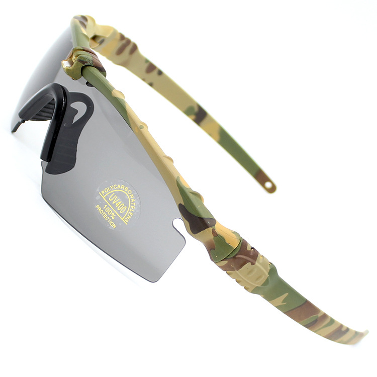 แว่นกันแดด แว่นปั่นจักรยาน แว่นกันแดดทรงสปอร์ต <ลายพราง> เปลี่ยนเลนส์ได้ 3 สี