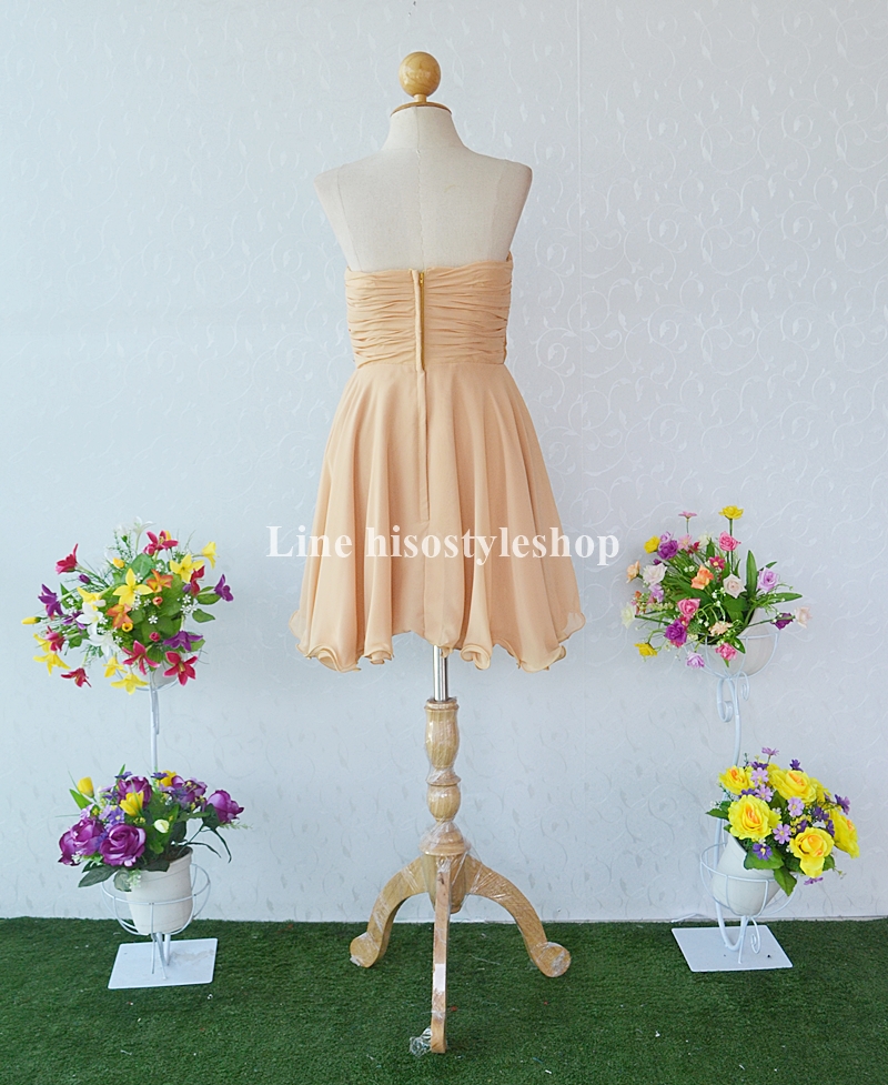 ชุดราตรีสั้น ผ้าชีฟอง ซับในทั้งชุด พร้อมส่ง Size L