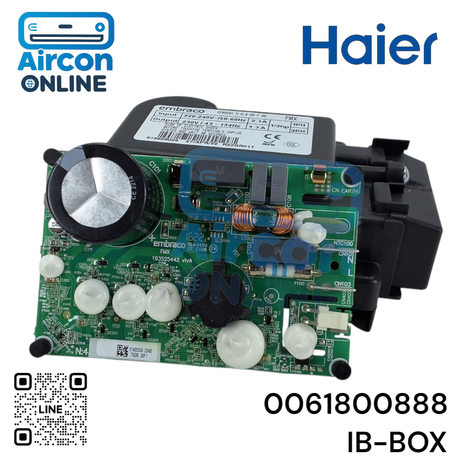 IB-BOX บอร์ดข้างคอมเพรสเซอร์ ตู้เย็น Haier รหัส 0061800888 ของแท้ ใหม่ มือ 1