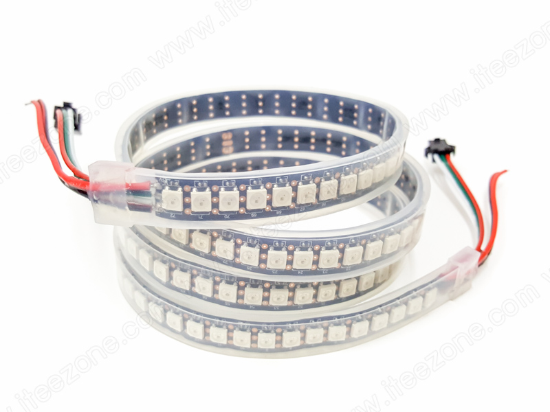 ไฟเส้น RGB 5050 หุ้มกันน้ำ วิ่งอิสระ IC WS2812B 5V หลอดถี่ 144 LED/M ยาว 1 เมตร สามารถควบคุมอิสระทุกดวง