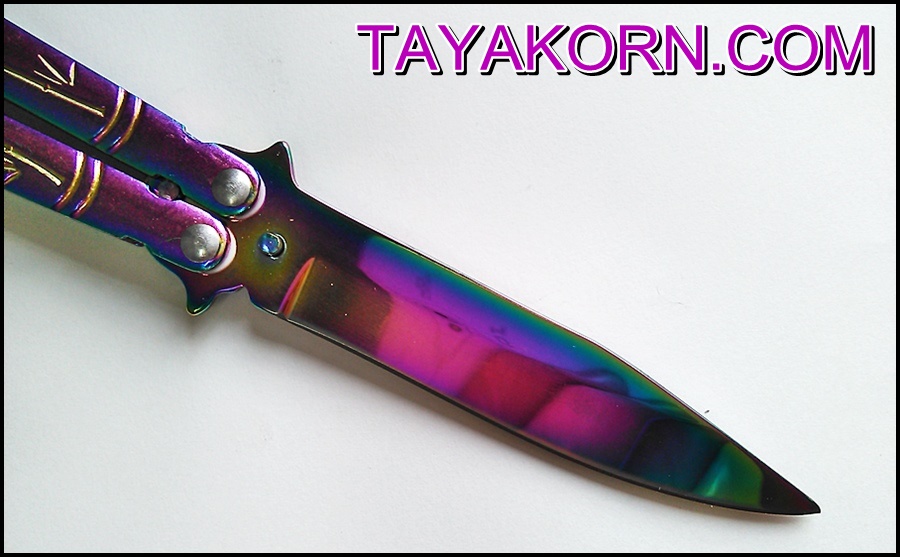 มีดบาลีซอง ใบไผ่สีรุ้ง Rainbow Bamboo Balisong TKBS0819a
