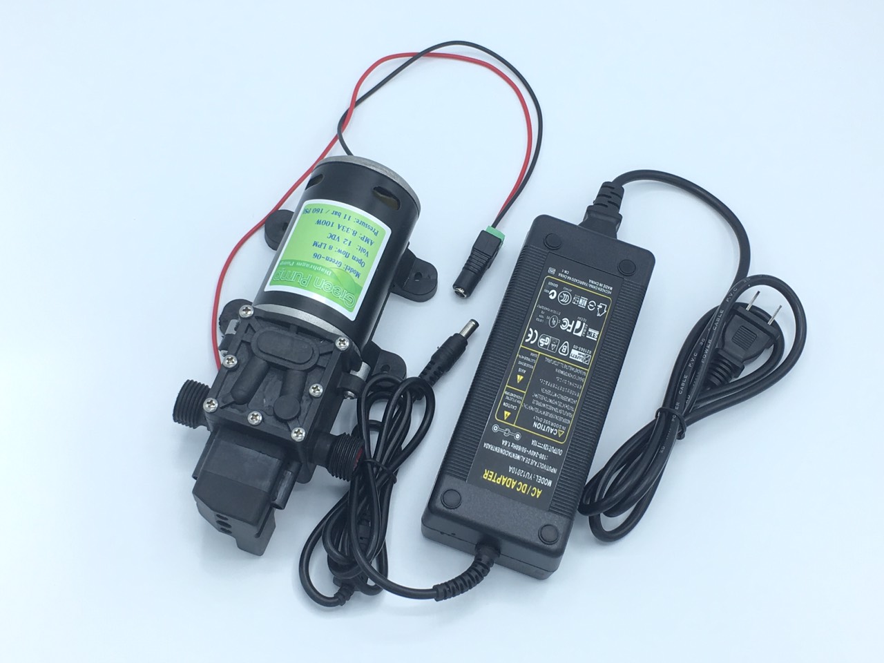 ปั้มน้ำ DC 12V Green-08 แรงดัน 11 บาร์+อะแดปเตอร์ 12V 10A + แจ๊ค DC ตัวเมีย
