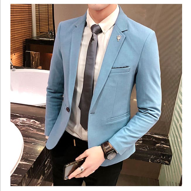 เสื้อสูทเกรด A สีฟ้า ผ้าคอตตอน M